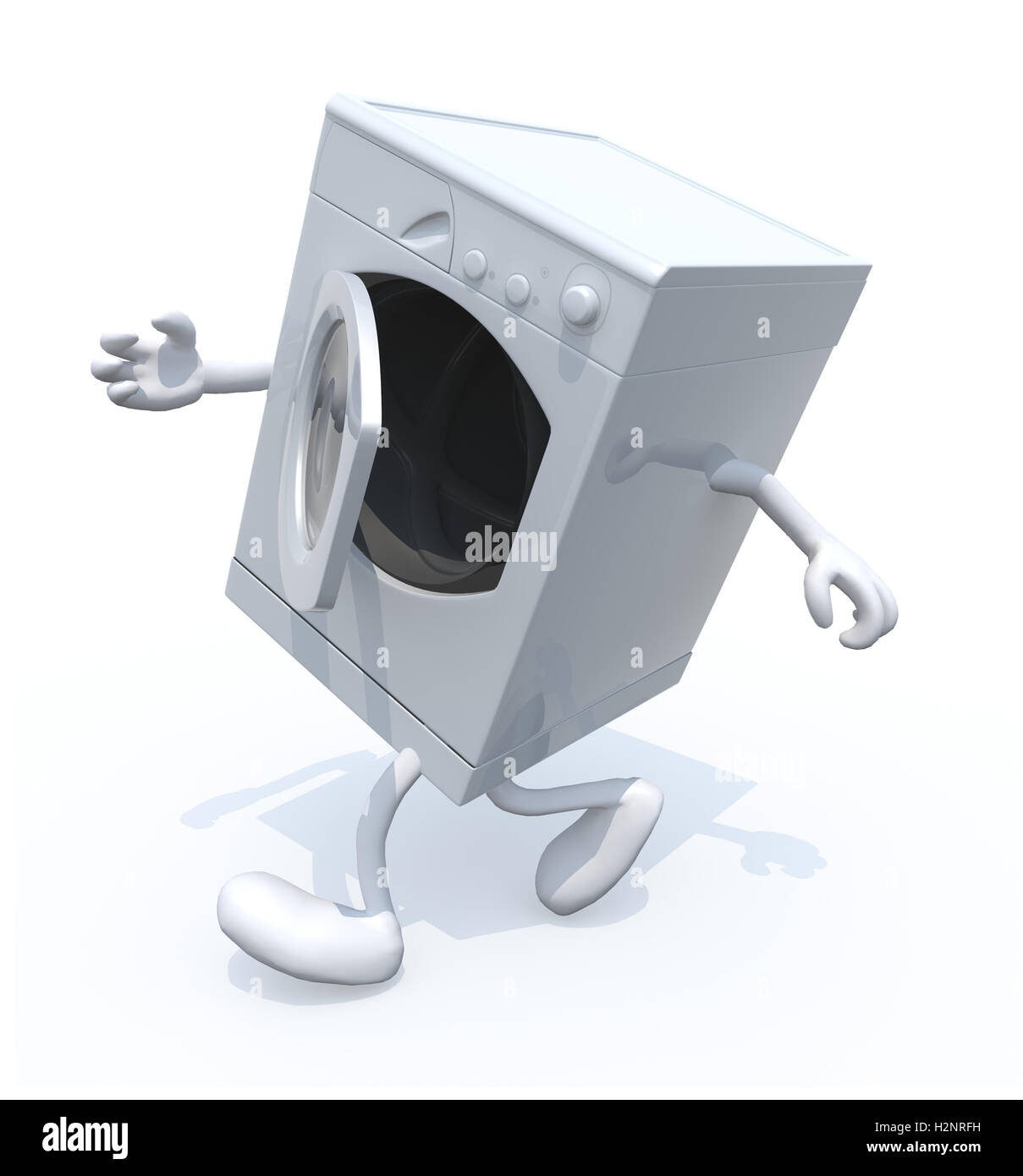 wash machine with arms and legs that run, 3d illustration Stock Photo