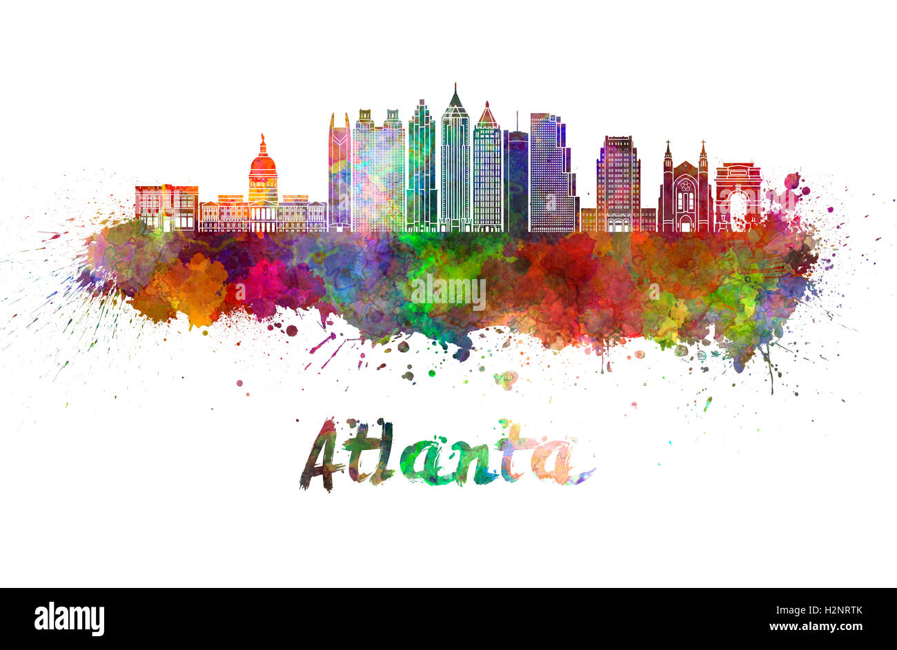 Atlanta  skyline in watercolor splatters with clipping path Stock Photo