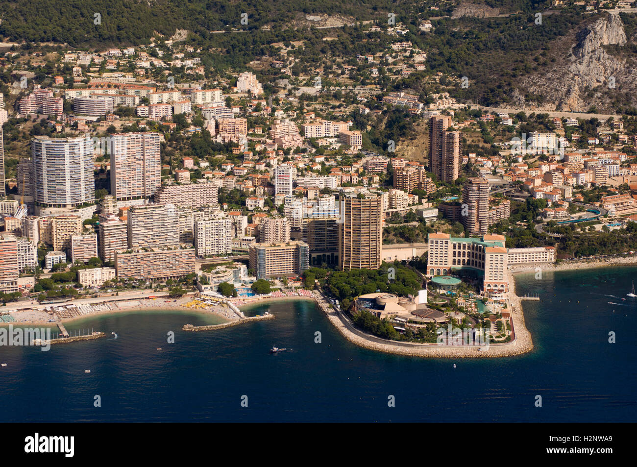 Aerial view, Larvotto beach, Monte Carlo, Monaco, Cote d'Azur, Europe Stock Photo