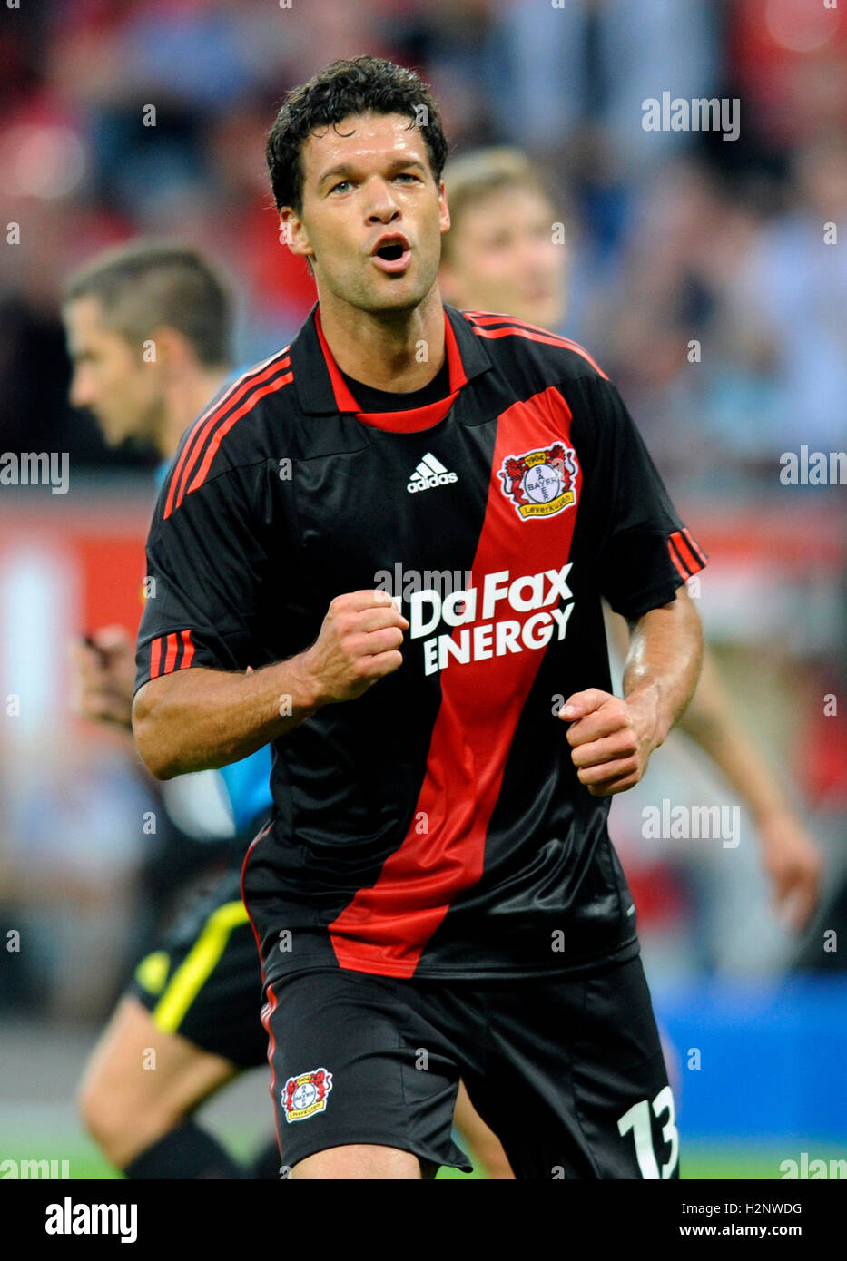 Michael Ballack cheering, qualifying football match for UEFA Champions  League 2010/2011, Bayer Leverkusen 3 Stock Photo - Alamy