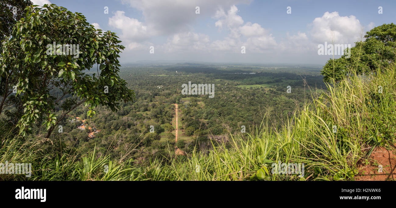 Sigiriya (the Lion Rock). Showing the view to the West including the water gardens and Sigiriya Temple in the distance Stock Photo
