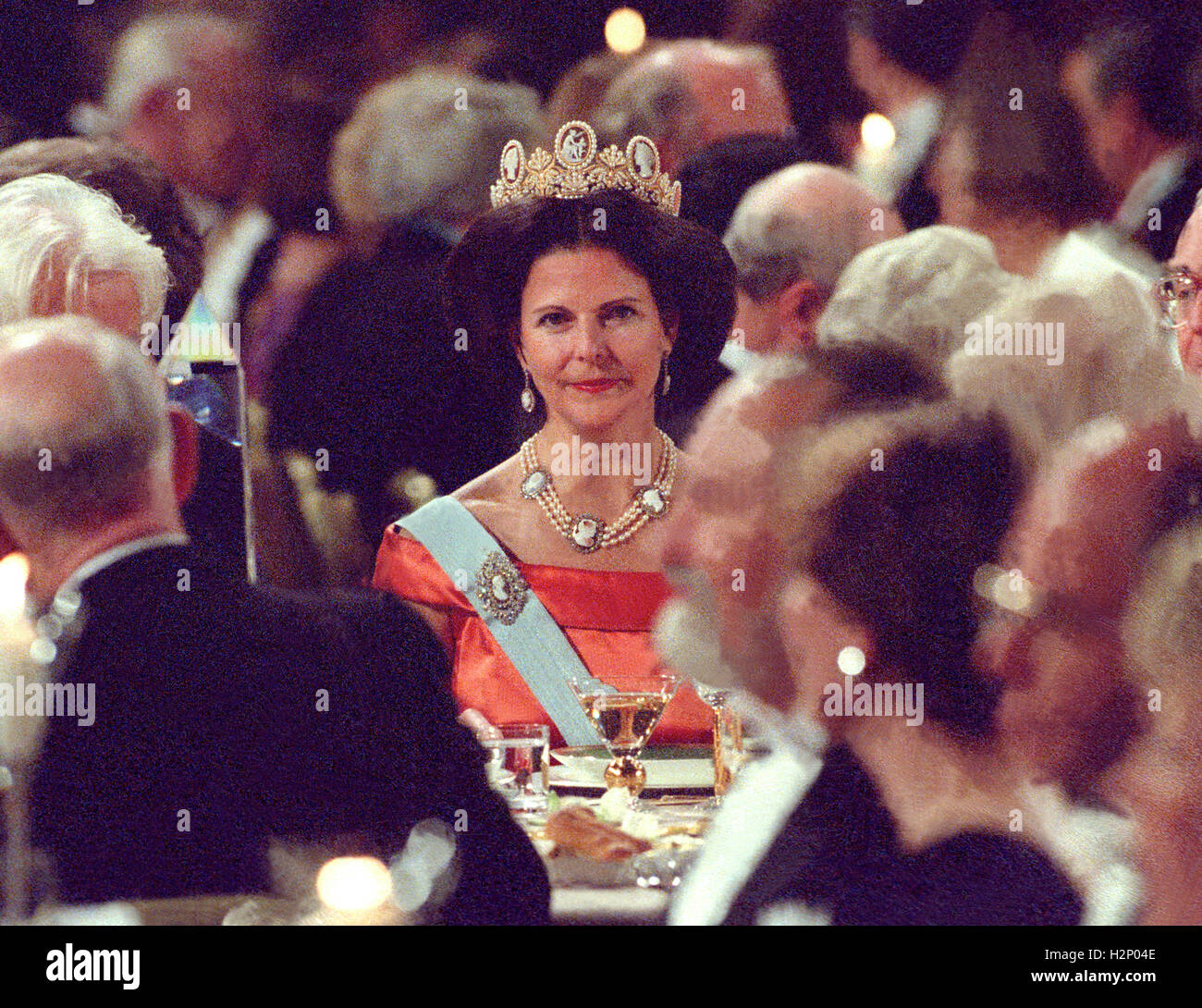 QUEEN SILVIA at the Nobel banquet in Stockholm town hall Stock Photo