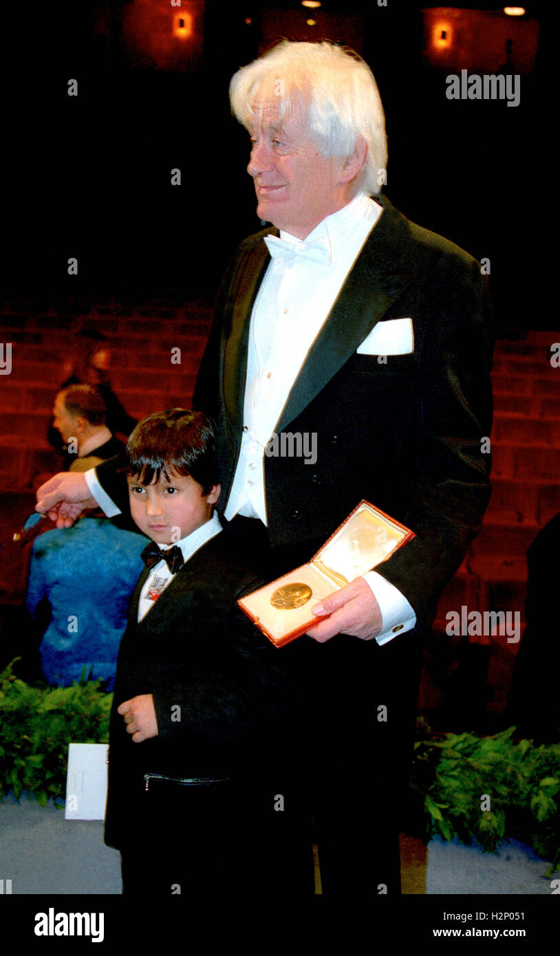 GEORGES CHARPAK France physicist and Nobel Laureate with a grandchild at ceremonies in Stockholm Concert hall 1992 Stock Photo