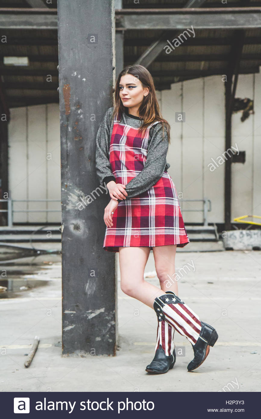 red check pinafore dress