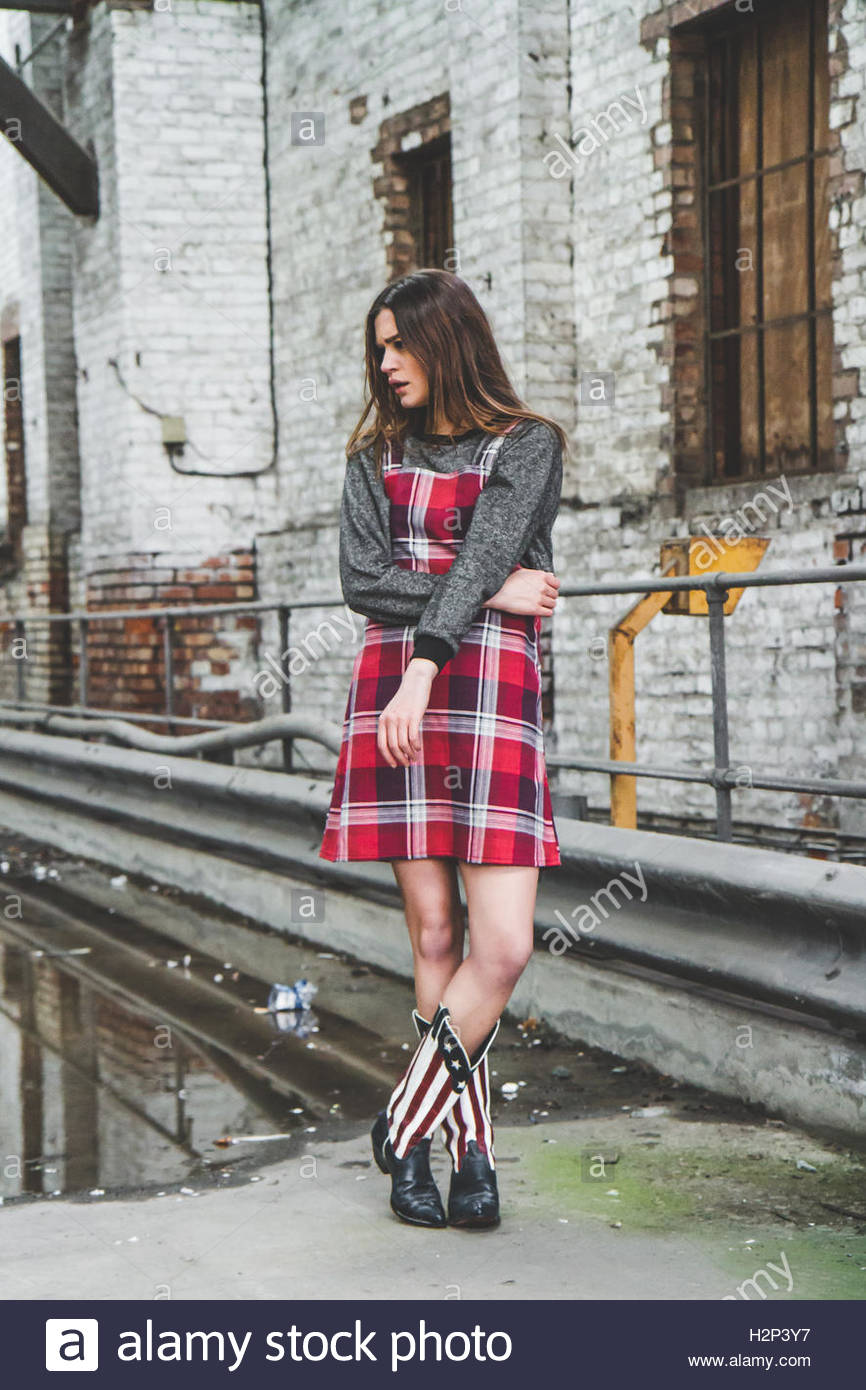 red check pinafore dress