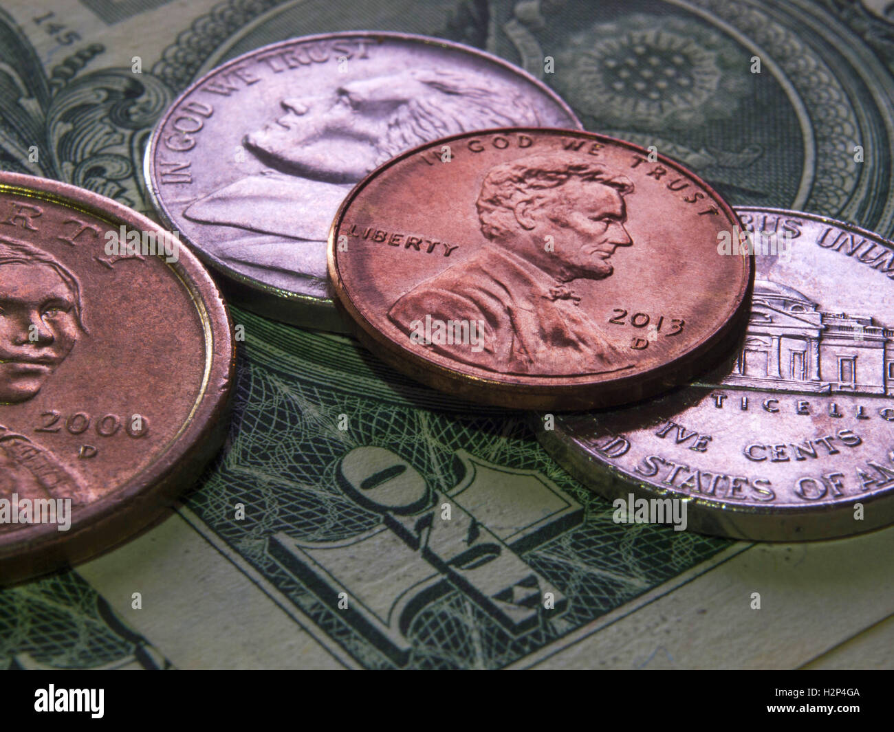 Coins and currency notes Stock Photo