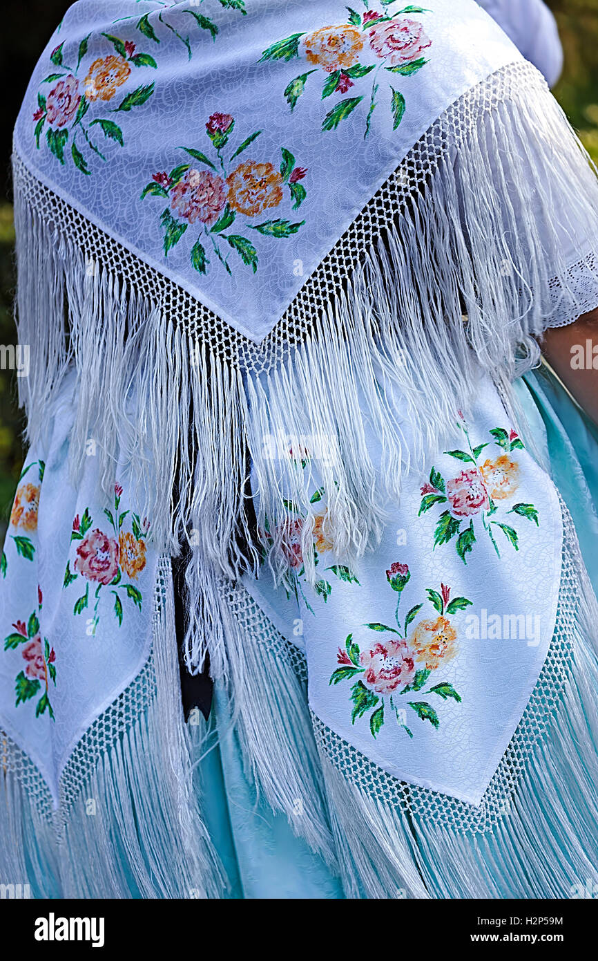Detail of traditional German folk costume worn by women of ethnic German from Banat area, Romania. Stock Photo