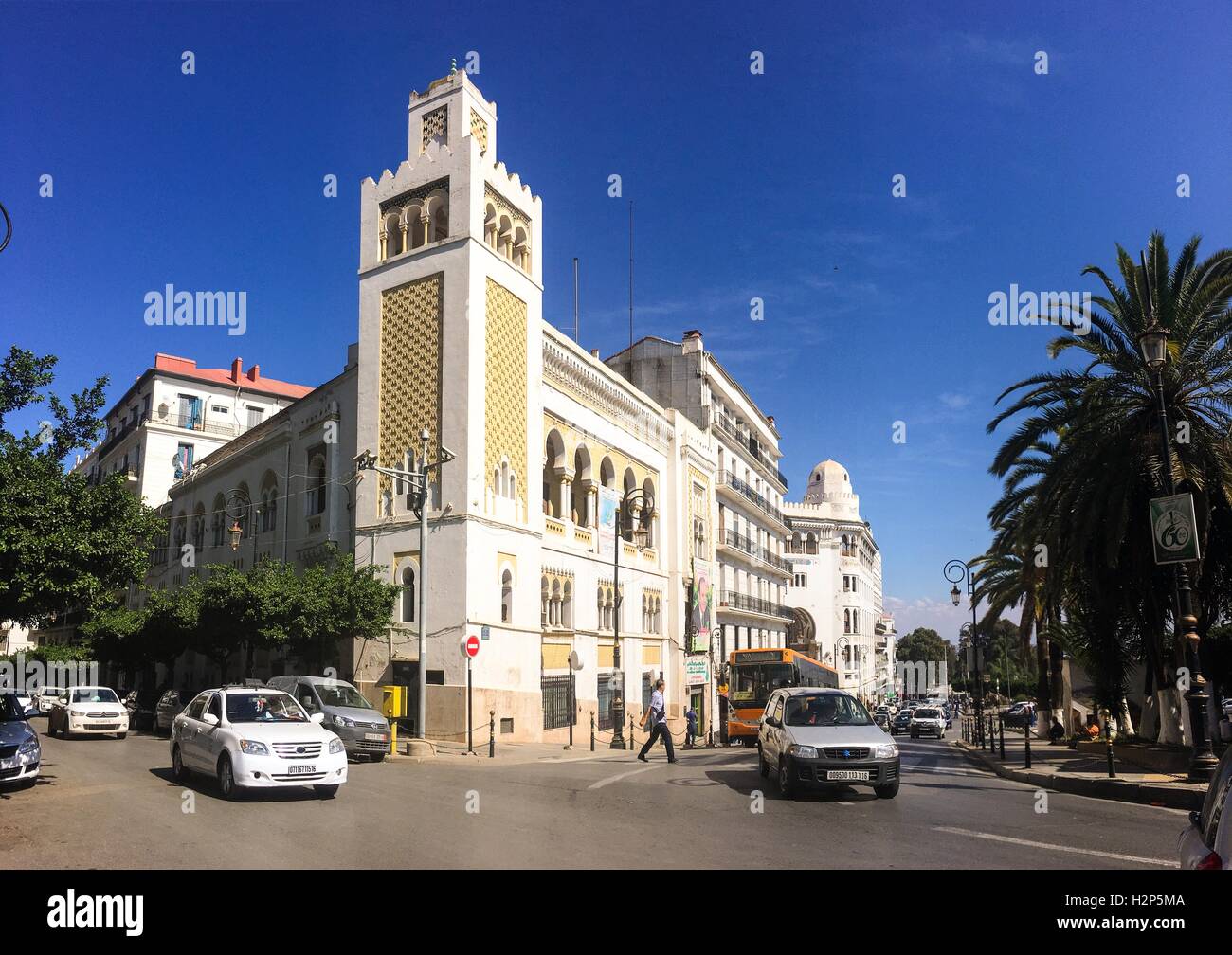 French colonial buildings in Algiers Algeria.Buildings are being renovated by Algerian government. Stock Photo