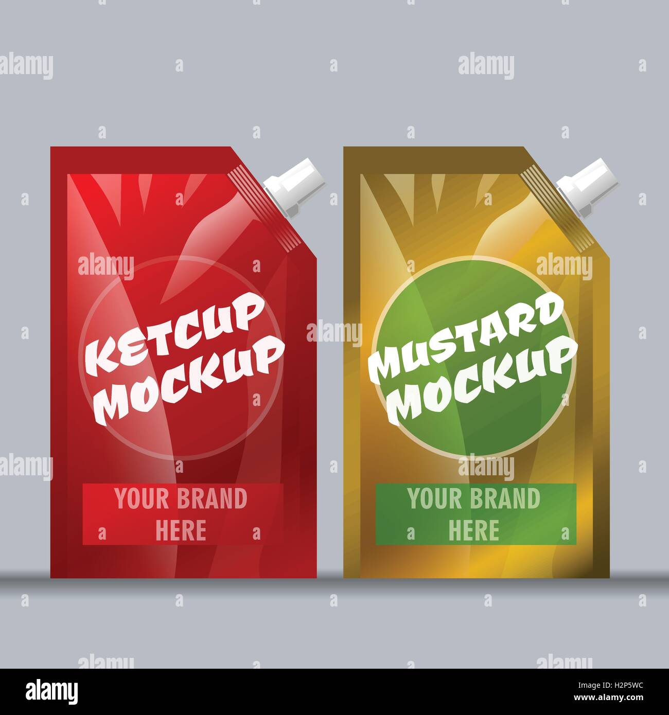 Digital vector red and brown ketchup and mustard package mockup, ready ...