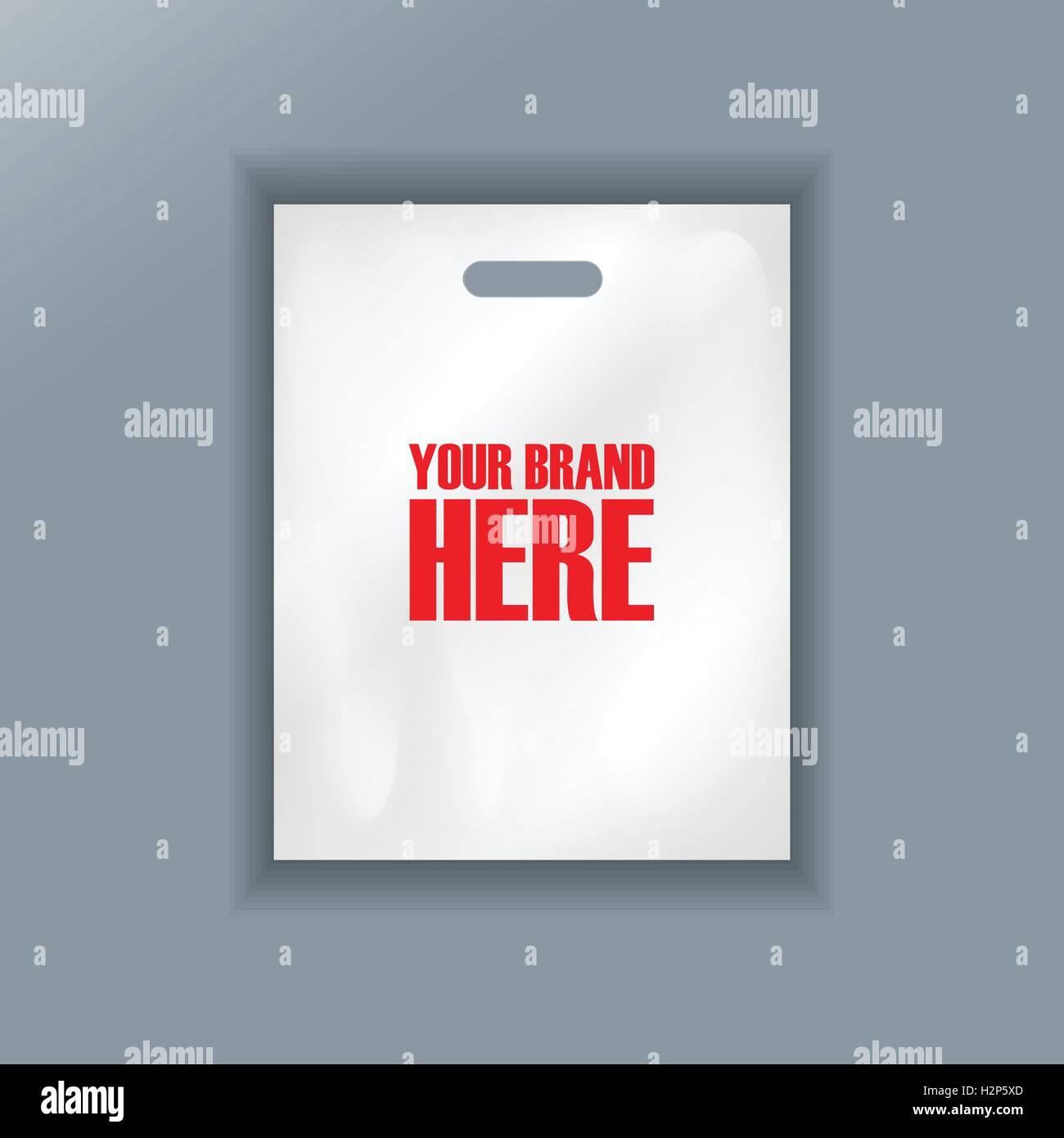 Digital vector cellophane bag plastic mockup, hand held, ready for your