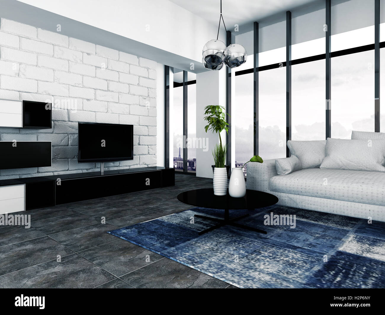 3d Rendering Of Spacious Empty Entertainment Room With Oval Shaped