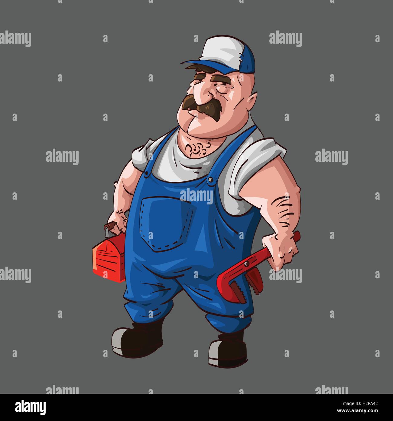 Colorful vector illustration of a cartoon manly plummer or technician Stock Vector