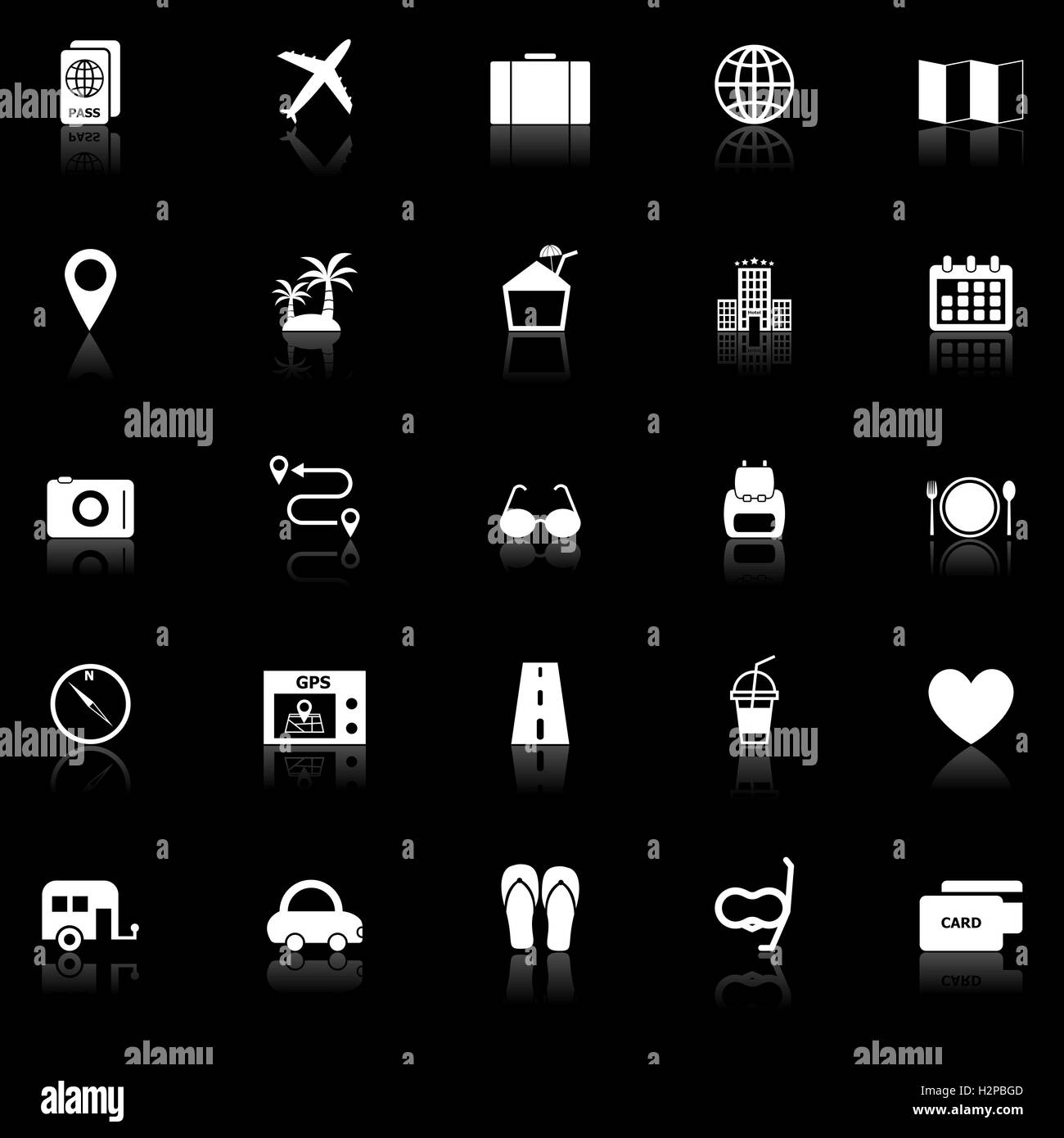 Trip icons with reflect on black background, stock vector Stock Vector ...