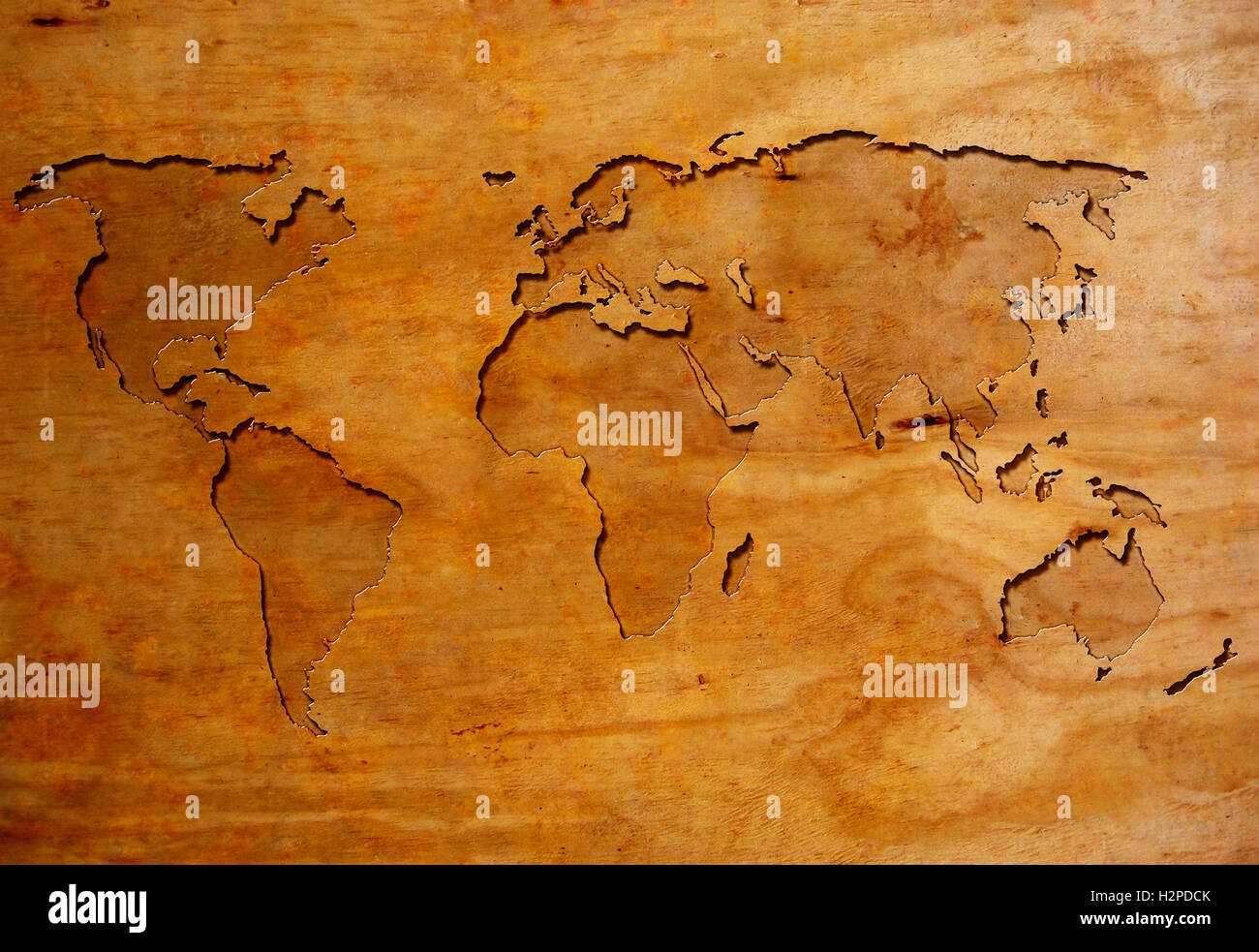 world map carved in wood Stock Photo Alamy