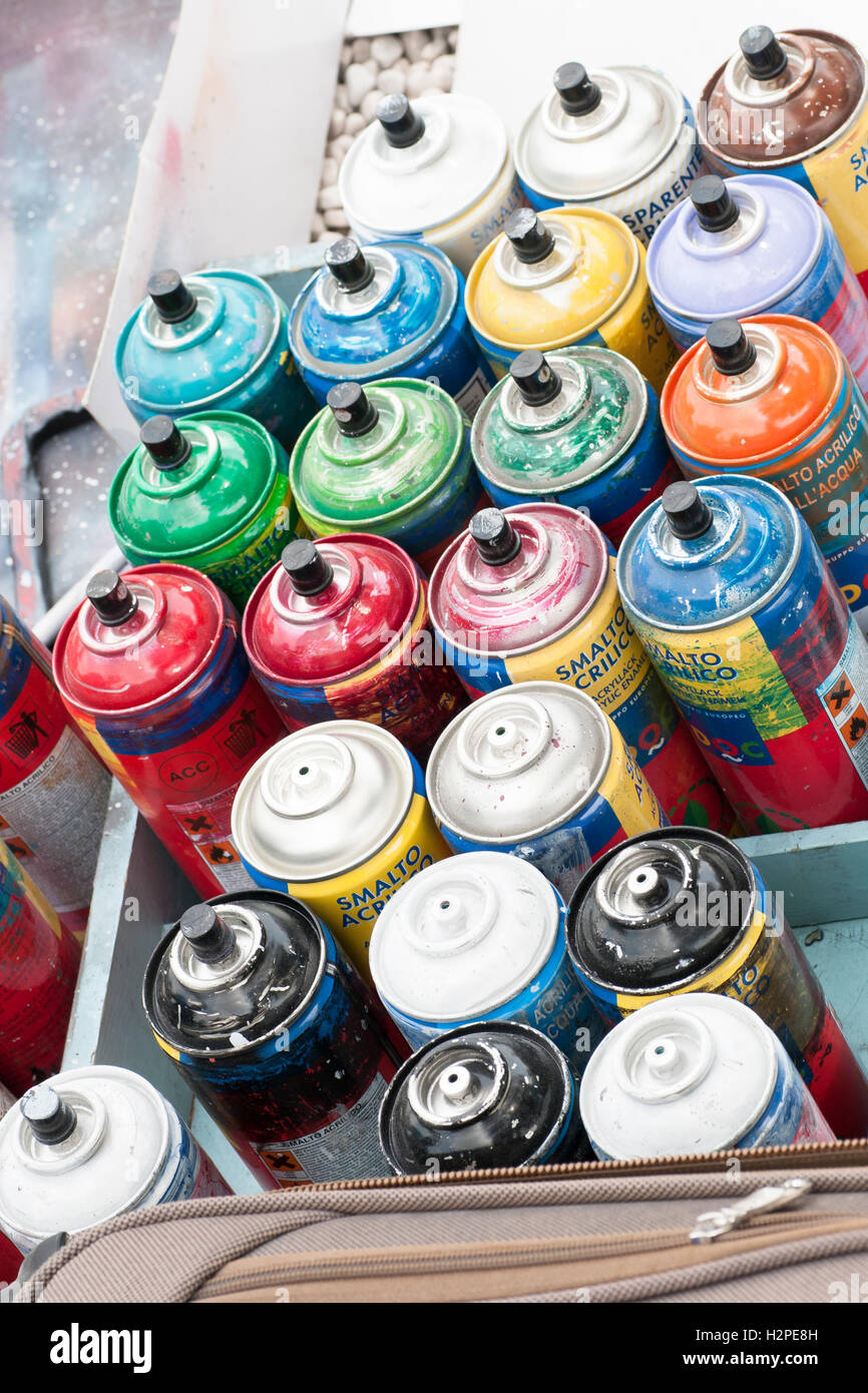Street artist with spray cans Stock Photo Alamy