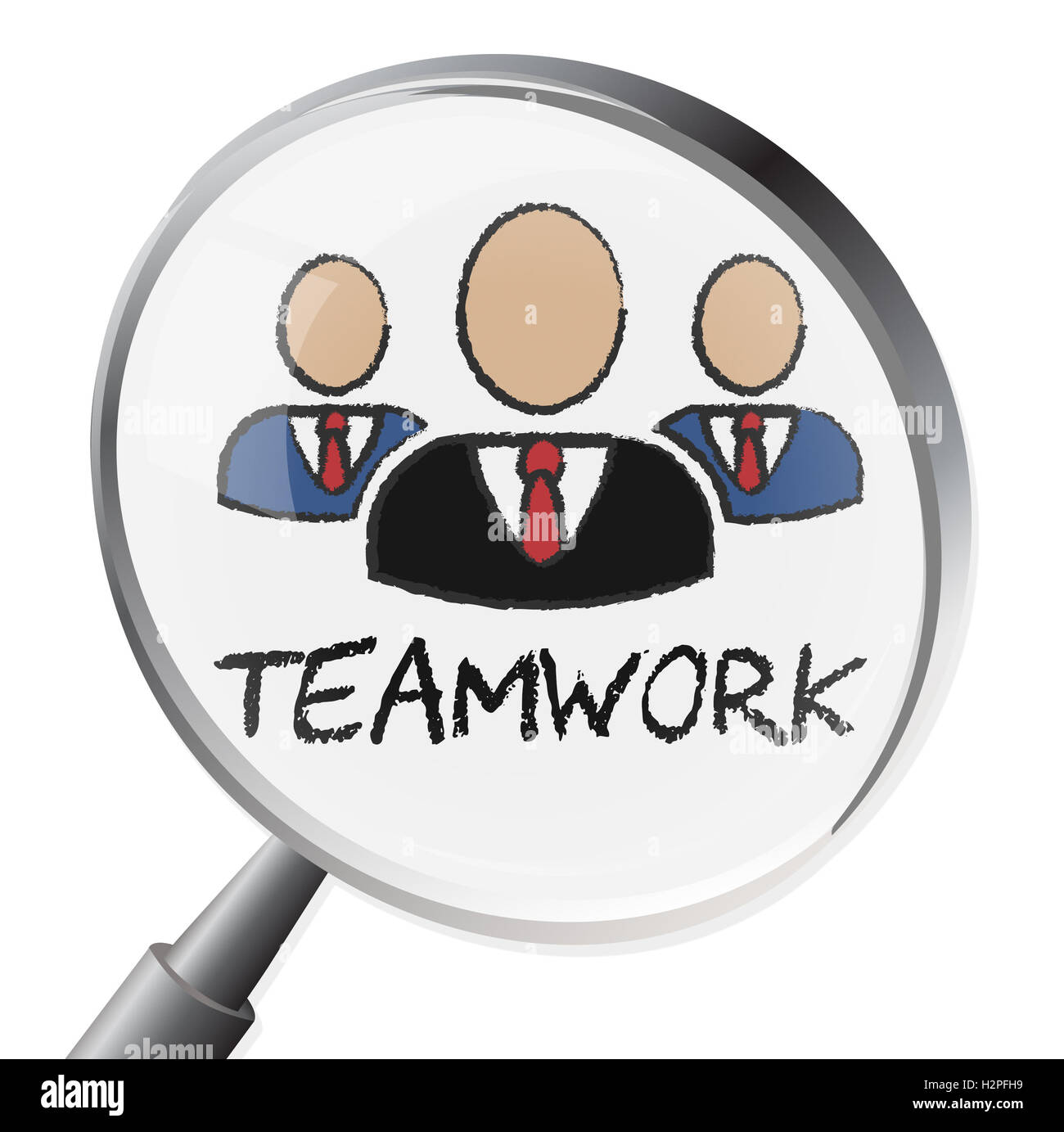 Teamwork Magnifier Meaning Together Searching And Research Stock Photo