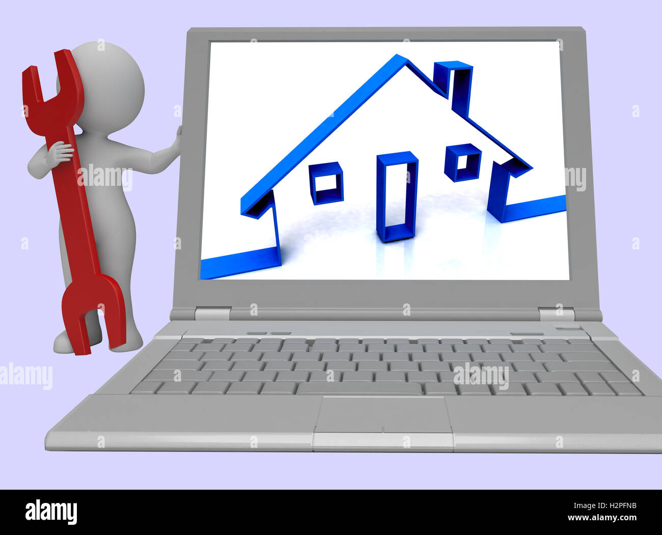 Blue House Sketch Showing Real Estate 3d Rendering Stock Photo Alamy