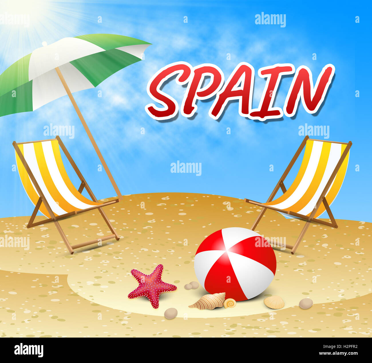 Spain Vacations Showing Seaside Beach And Sun Stock Photo