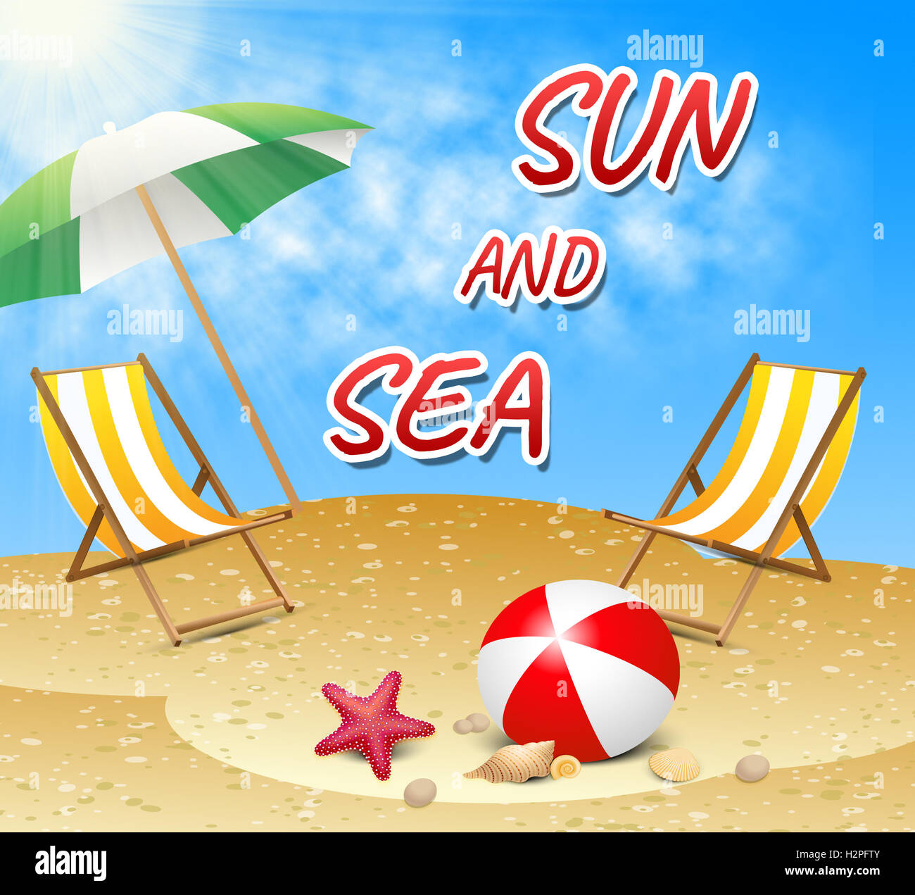 Sun And Sea Representing Summer Time And Seafront Stock Photo