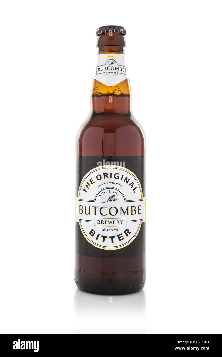 Bottle of Butcombe Bitter beer on a white background Stock Photo