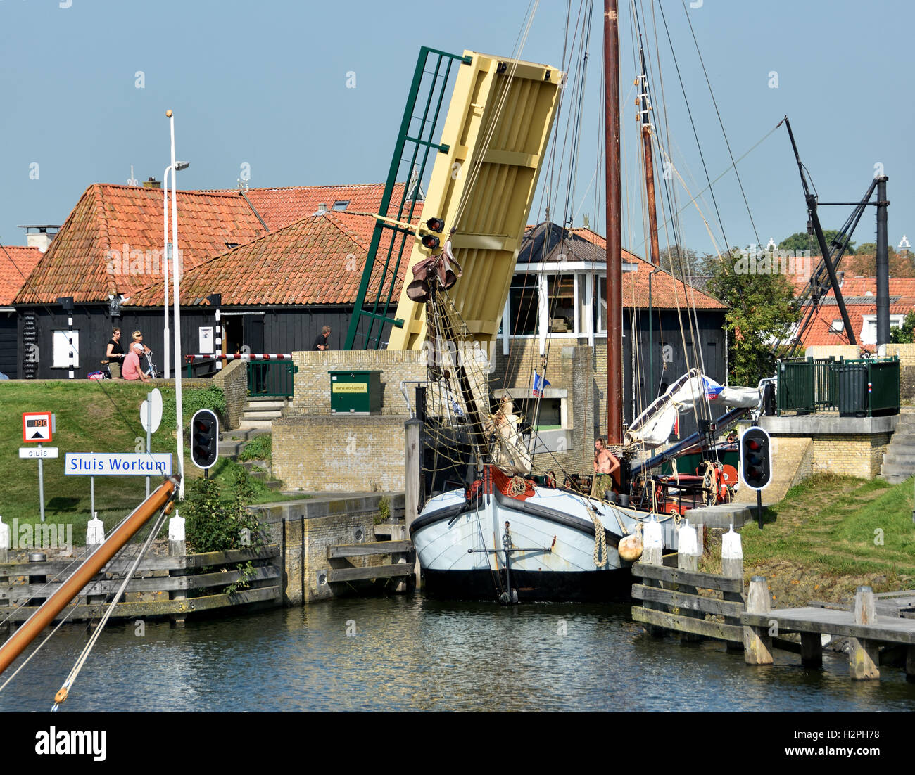 Old historic Sailing boat Workum 1374.  4000 inhabitants. - Friesland Netherlands Stock Photo