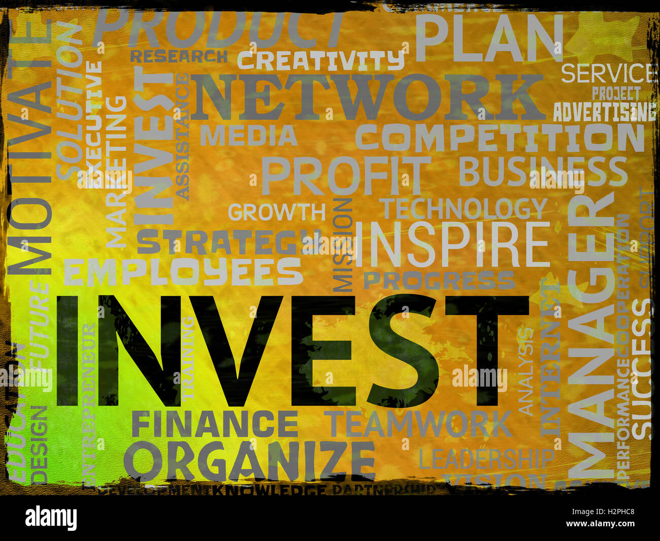 Invest Words Indicating Return On Investment And Shares Stock Photo