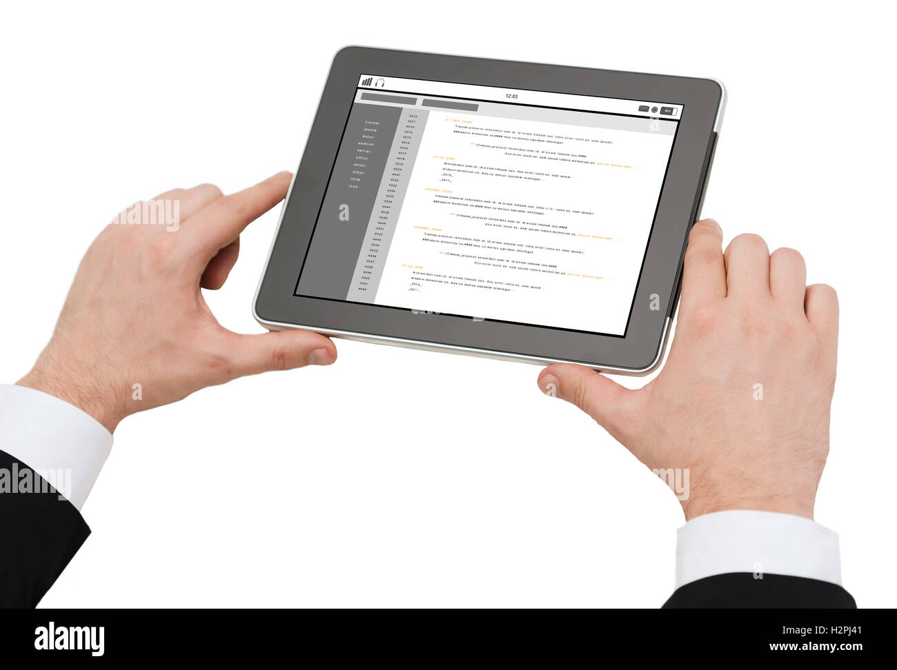 close up of hands holding tablet pc with coding Stock Photo - Alamy