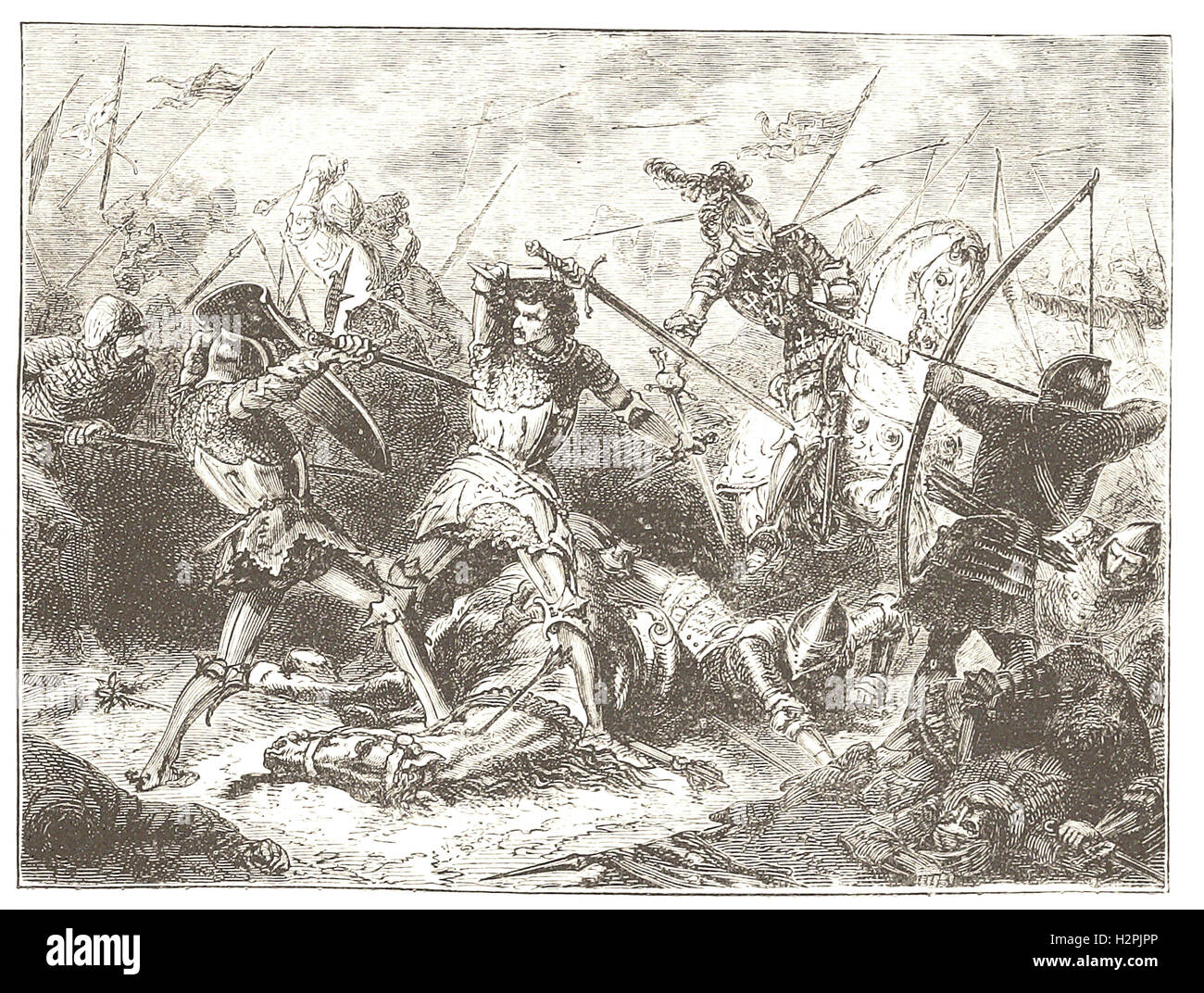 THE BATTLE OF ACINCOURT.- from 'Cassell's Illustrated Universal History' - 1882 Stock Photo