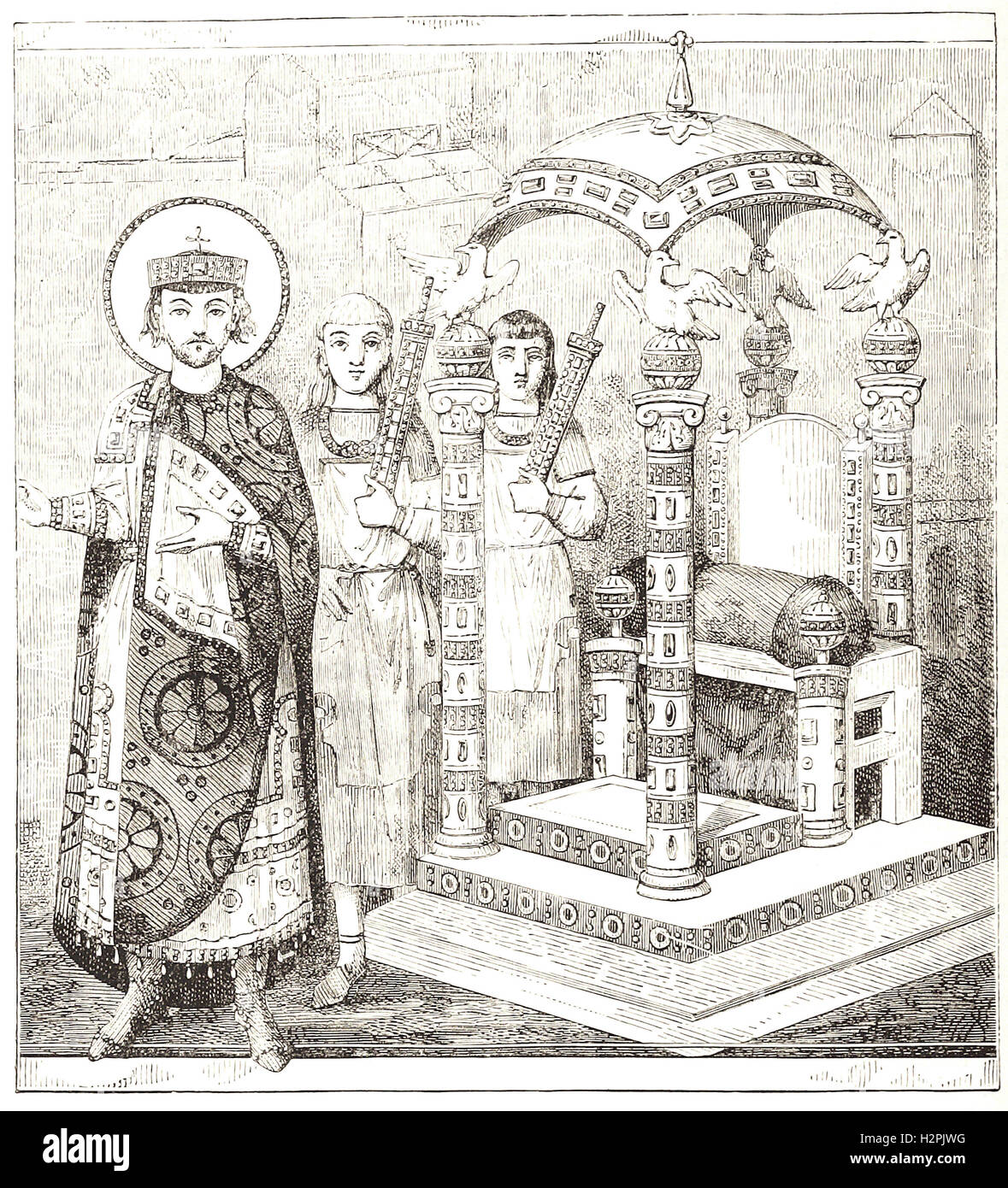 THRONE 0F THE BYZANTINE EMPERORS - from 'Cassell's Illustrated Universal History' - 1882 Stock Photo