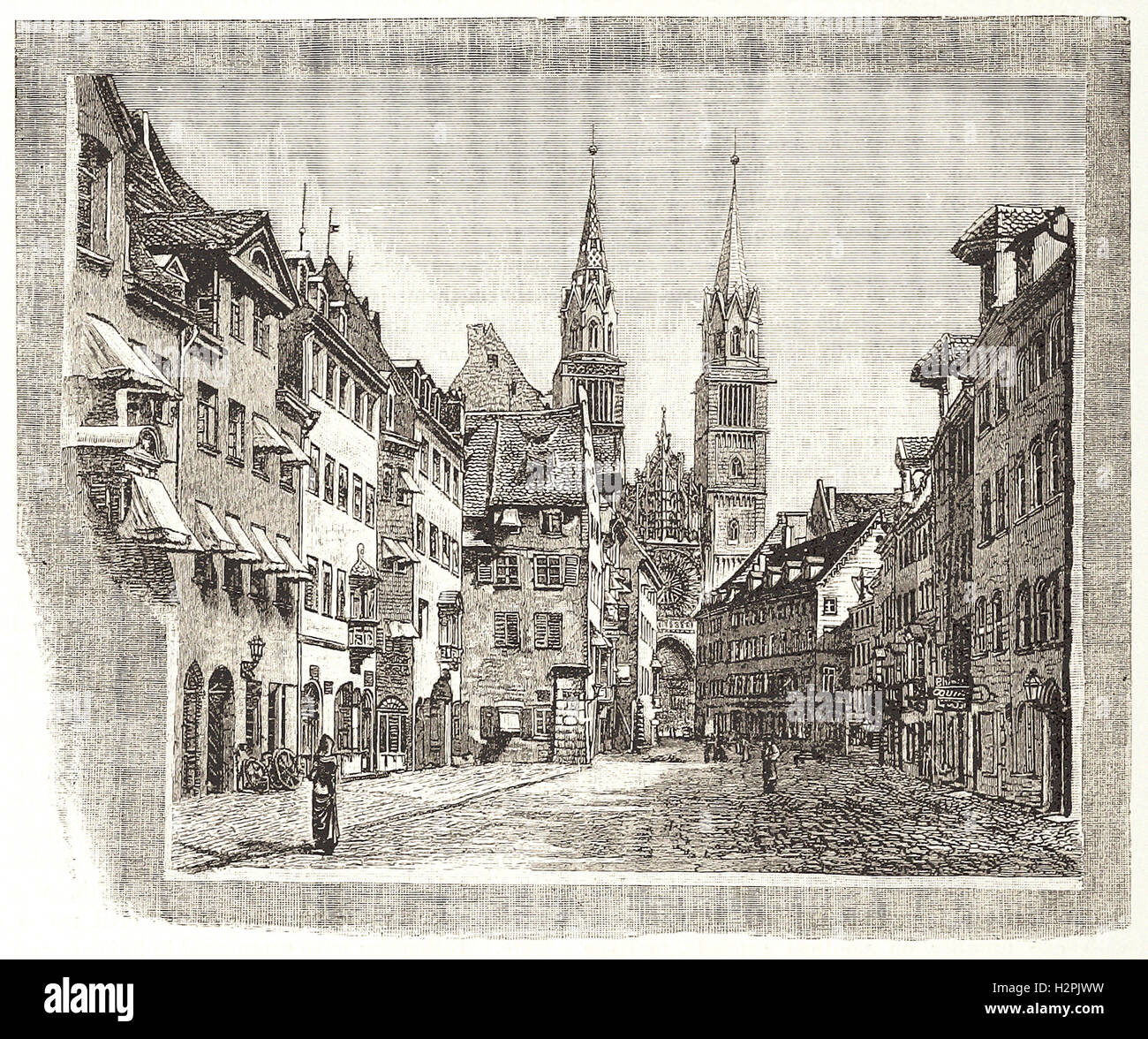 KAROLINEN-STRASSE AND CHURCH OF ST. LAWRENCE, NUREMBERG.- from 'Cassell's Illustrated Universal History' - 1882 Stock Photo