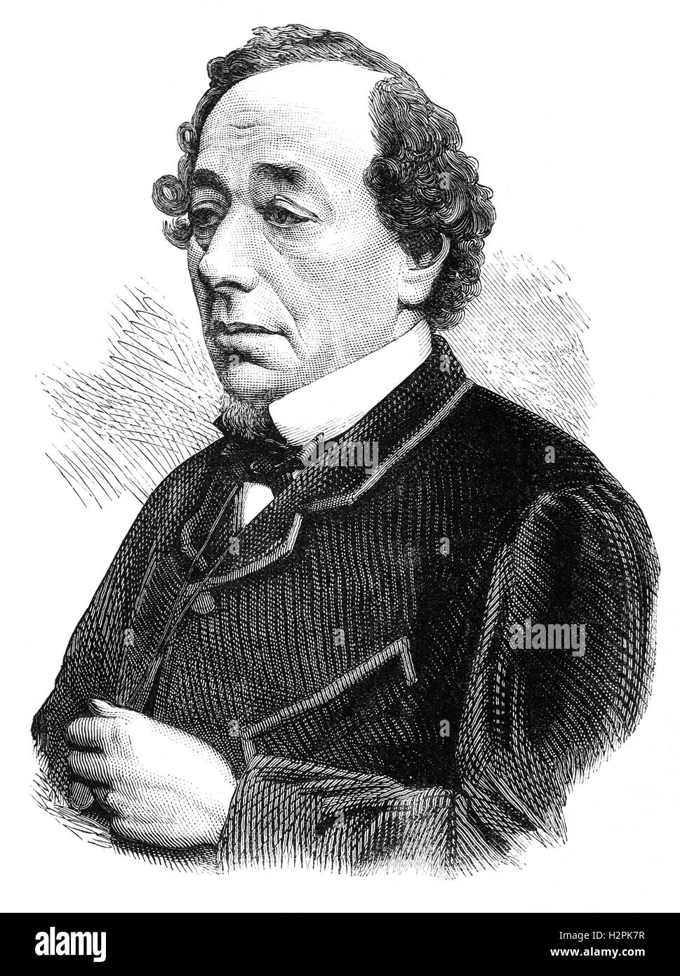 Benjamin Disraeli, 1st Earl of Beaconsfield, (1804 – 1881) was a British politician and writer, who twice served as Prime Minister. He played a central role in the creation of the modern Conservative Party and was the only British Prime Minister of Jewish birth. Stock Photo