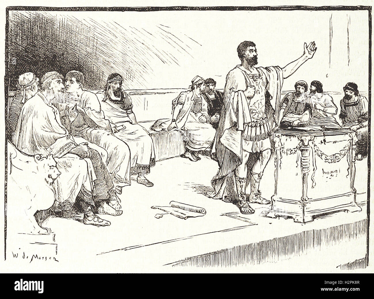 HANNIBAL IN THE ASSEMBLY AT CARTHAGE. - from 'Cassell's Illustrated Universal History' - 1882 Stock Photo