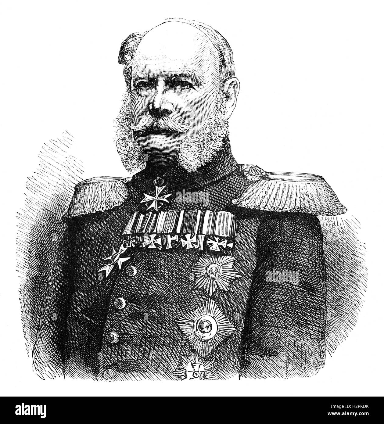 William I (1797 – 1888), was King of Prussia from 1861 – until his death. He was the first German Emperor (1 January 1871 – 9 March 1888), as well as the first Head of State of a united Germany. Under the leadership of William and his Minister President Otto von Bismarck, Prussia achieved the unification of Germany and the establishment of the German Empire. Stock Photo