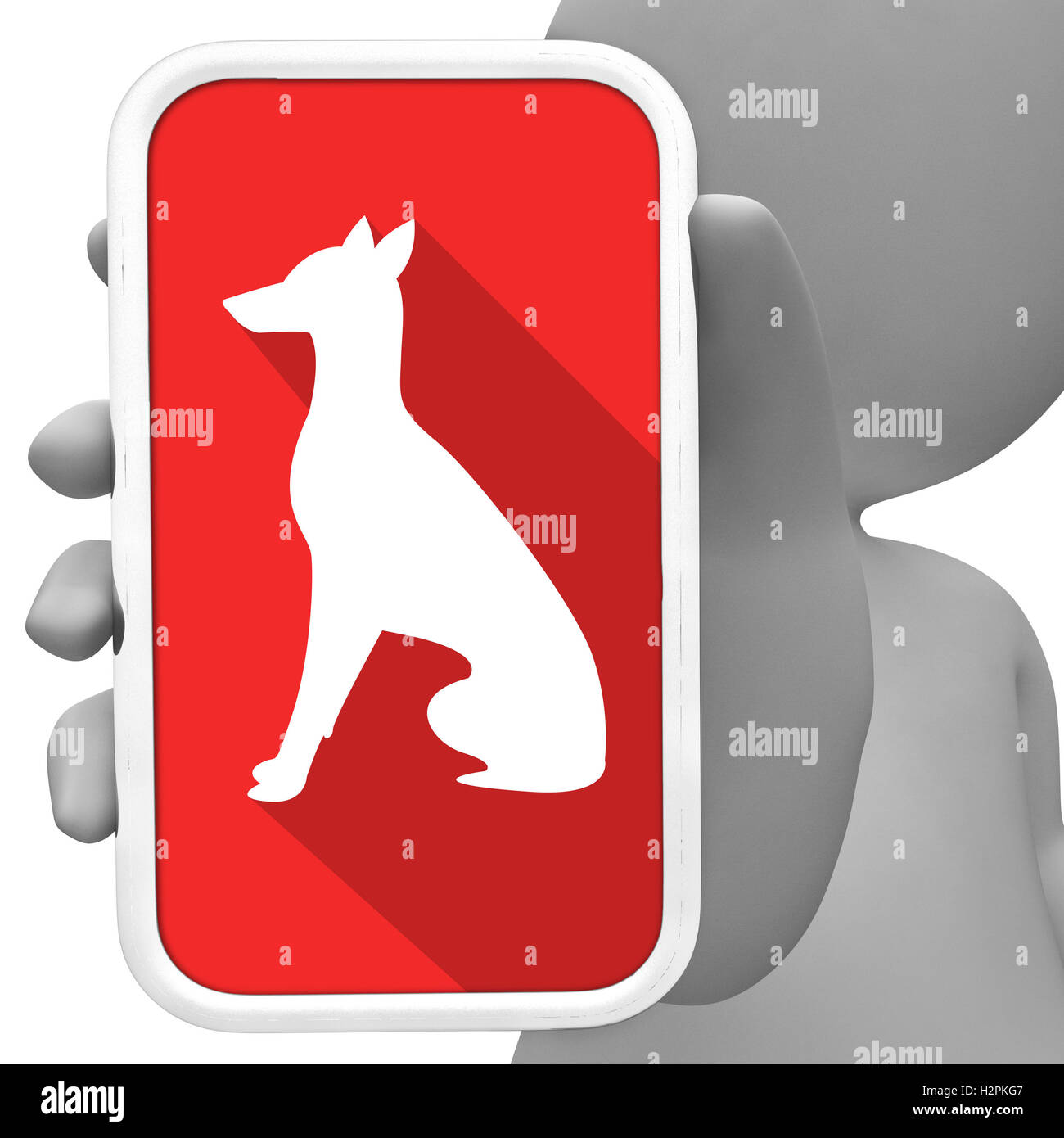 Character Showing Dogs Online Is Canine Mobile Phone 3d Rendering Stock