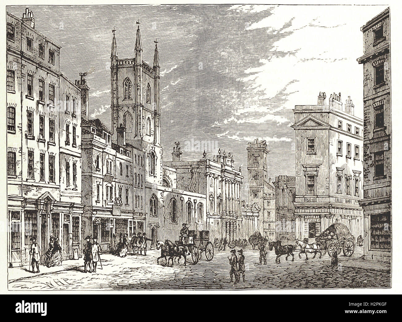 OLD BANK OF ENGLAND, LOOKING FROM THE MANSION HOUSE- from 'Cassell's Illustrated Universal History' - 1882 Stock Photo