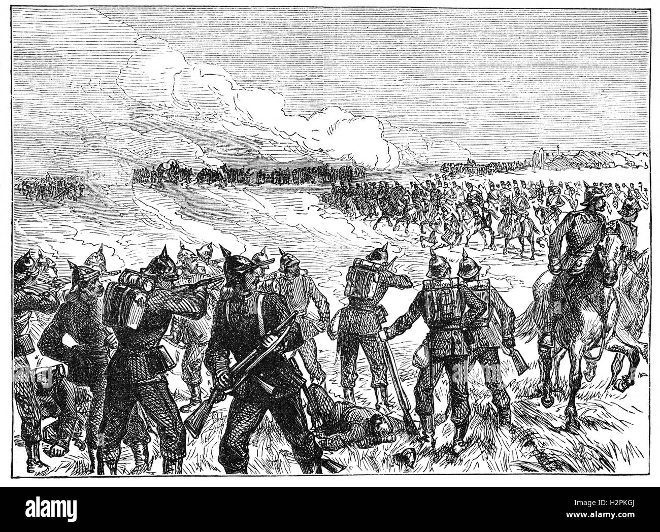 The Battle of Langensalza was fought on 27 June 1866  between the Kingdom of Hanover and the Prussians. The Hanoverians won the battle but were  surrounded by a larger and reinforced Prussian army, and  unable to link up with their Bavarian allies to the south, they surrendered. This marked the annexation of Hanover into the  kingdom of Prussia as it systematically unified Germany into the modern nation state. Stock Photo