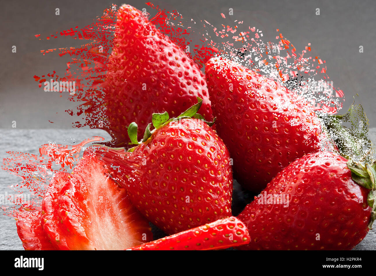 some red strawberries with dispersion effect Stock Photo