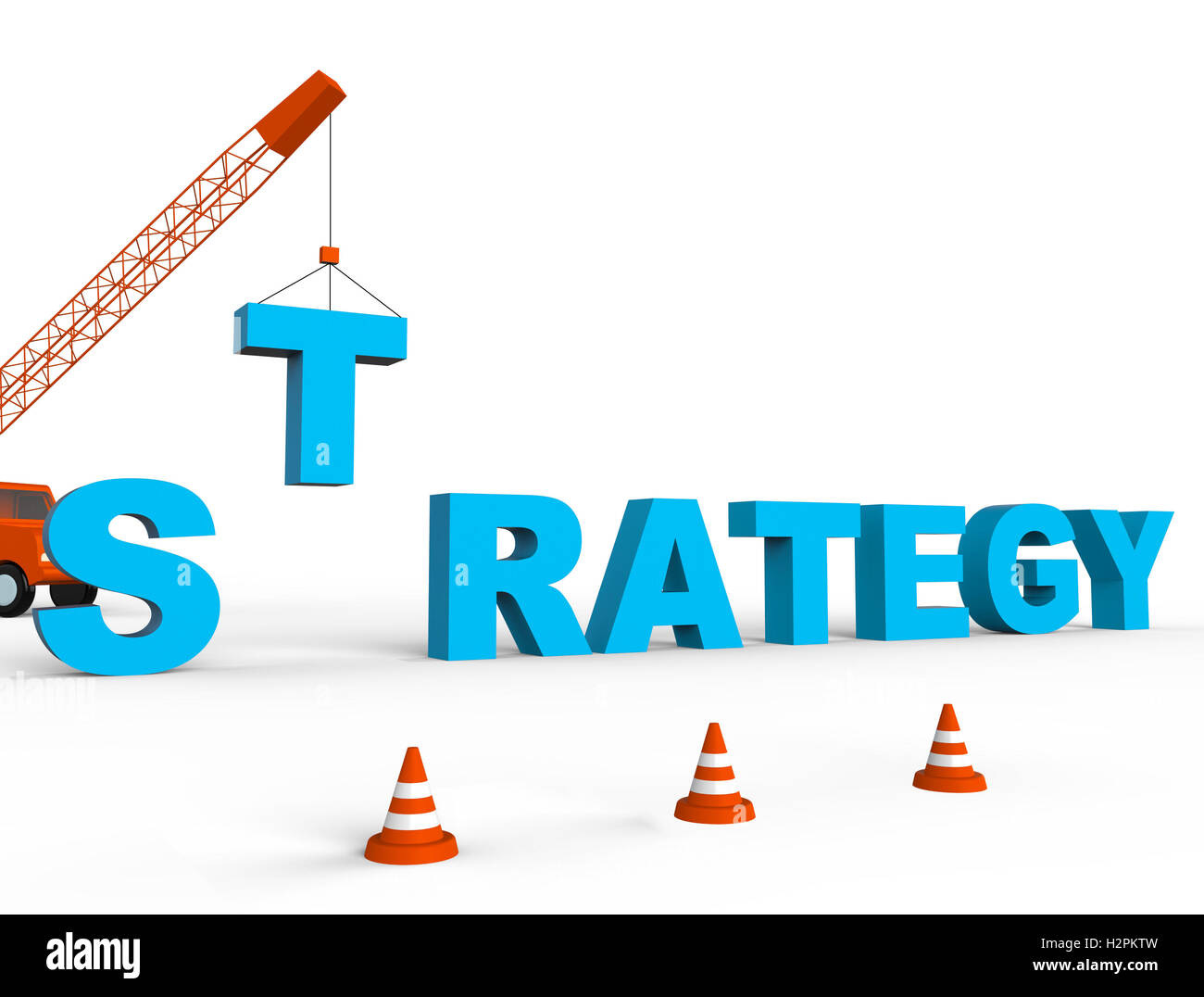 Crane Making Strategy Word Represents Building Solutions 3d Rendering