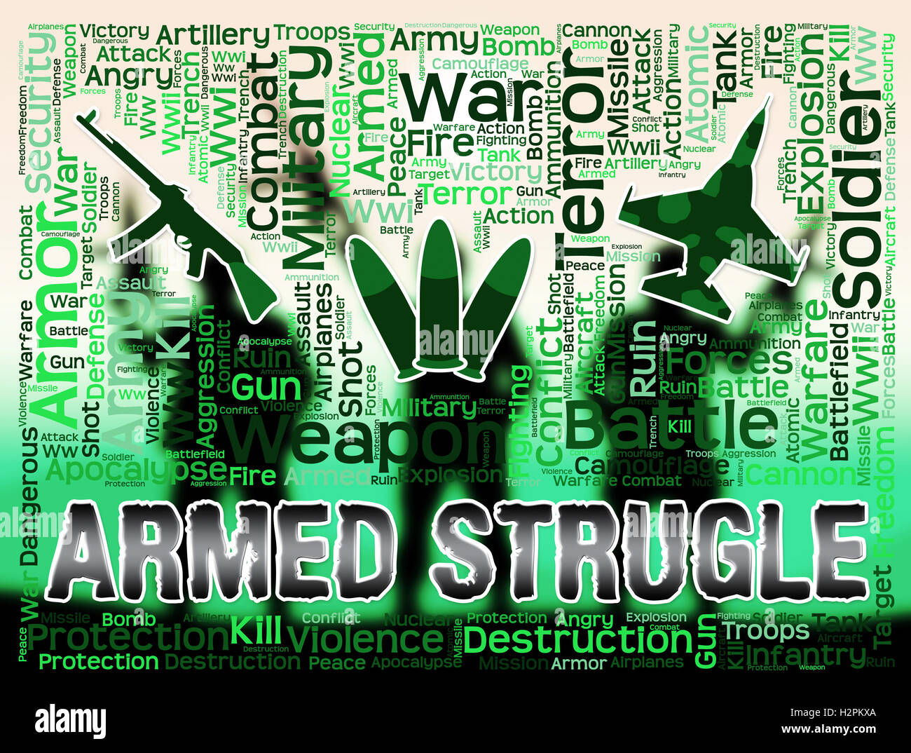 Armed Struggle Words And Symbols Shows Wage War And Arms Stock Photo