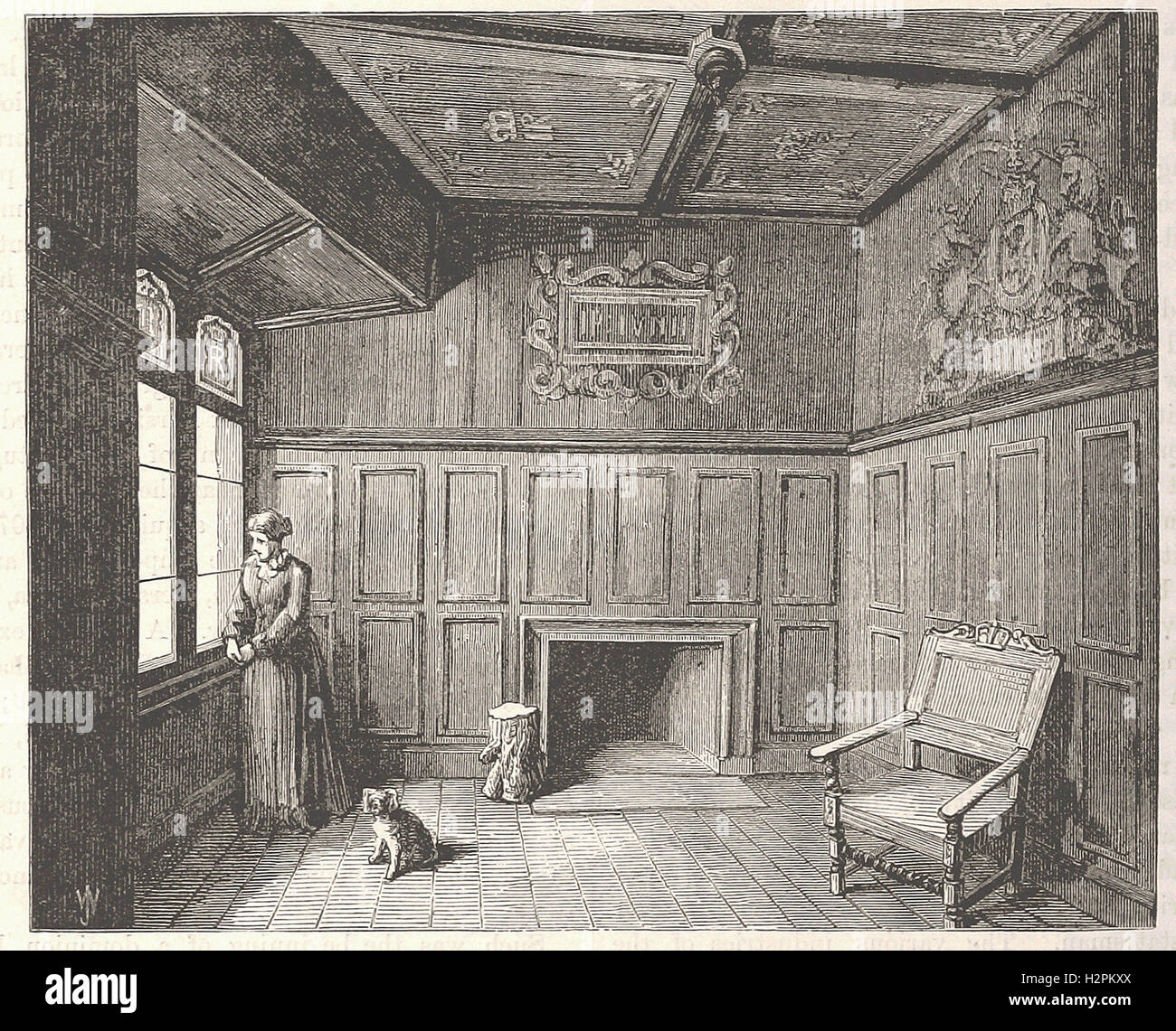 THE ROOM IN EDINBURG CASTLE IN WHICH JAMES VI. WAS BORN. - from 'Cassell's Illustrated Universal History' - 1882 Stock Photo