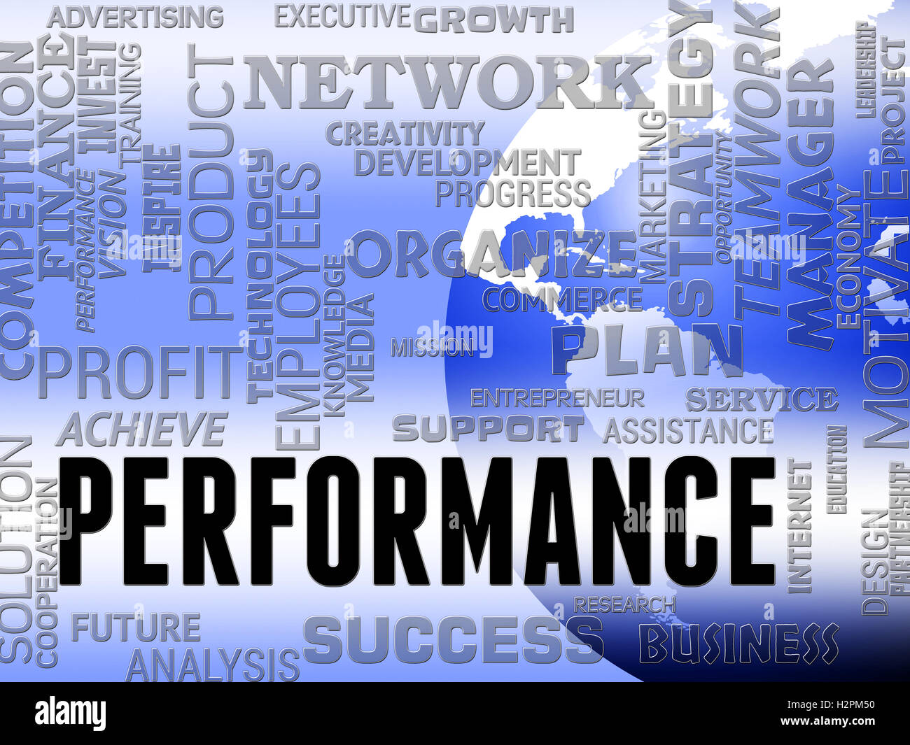 Performance Words Showing Progress Review And Evaluation Stock Photo