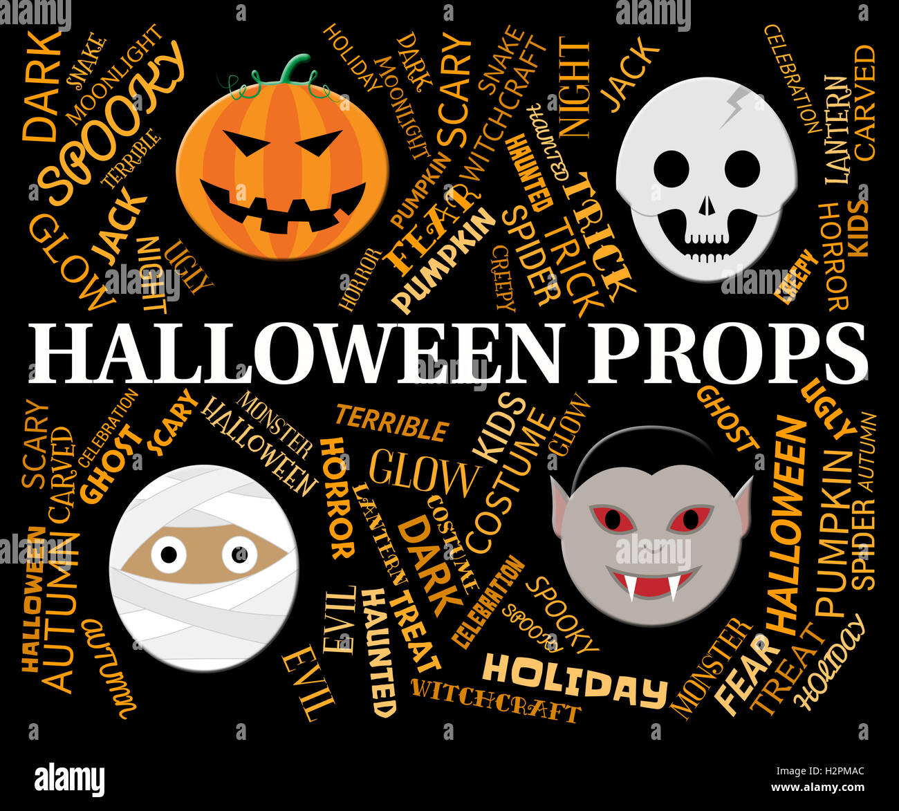 Halloween Props Words And Faces Mean Trick Or Treat Accessories Stock