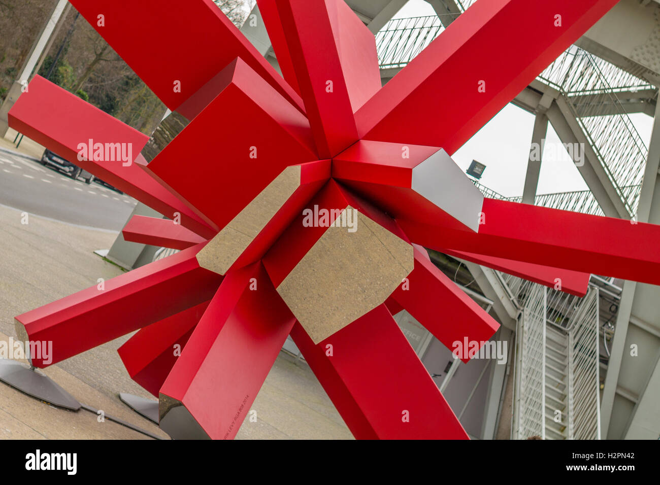 Modern art sculpture outside the Atomium in Brussels, Belgiun Stock Photo