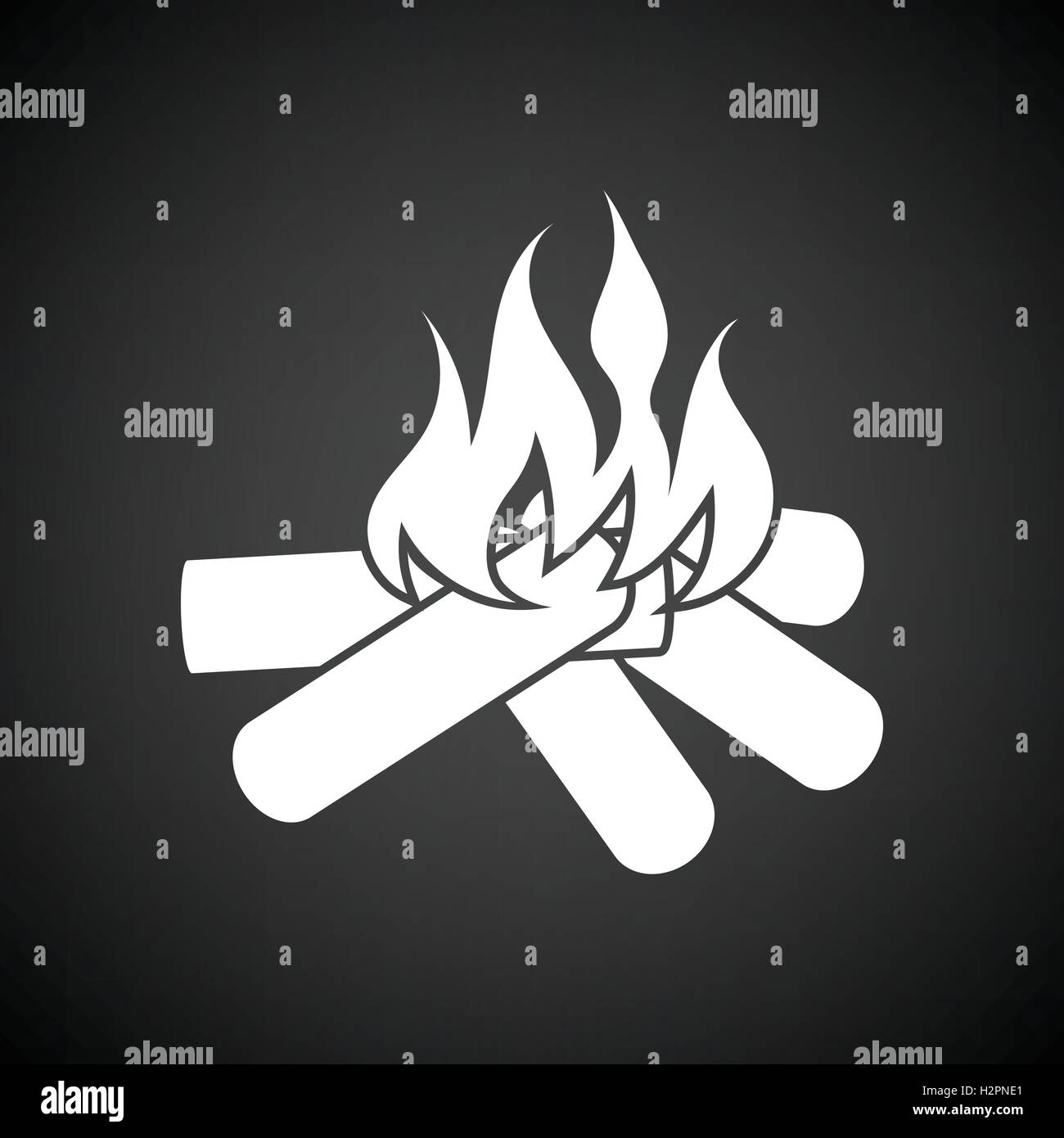 Camping fire icon. Black background with white. Vector illustration ...
