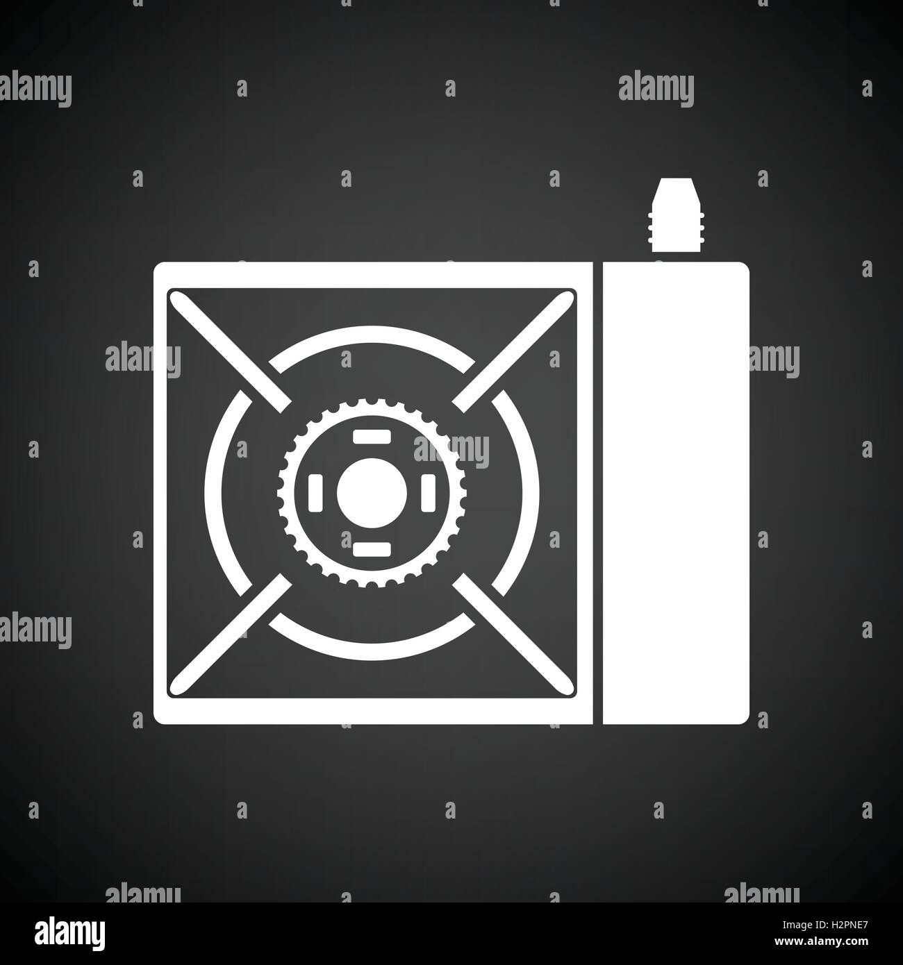 Camping gas burner stove icon. Black background with white. Vector illustration. Stock Vector