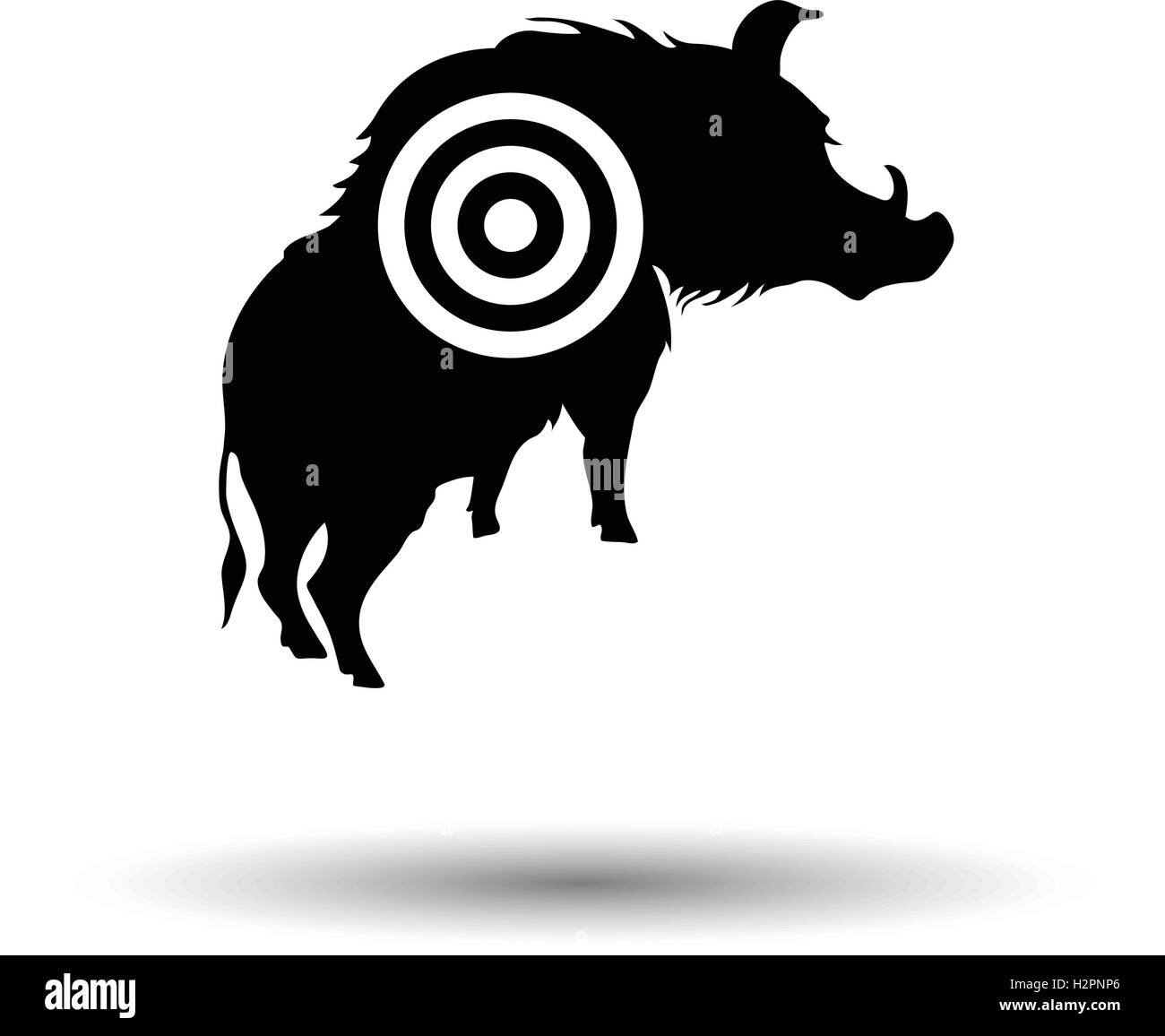 Boar silhouette with target icon. White background with shadow design. Vector illustration. Stock Vector