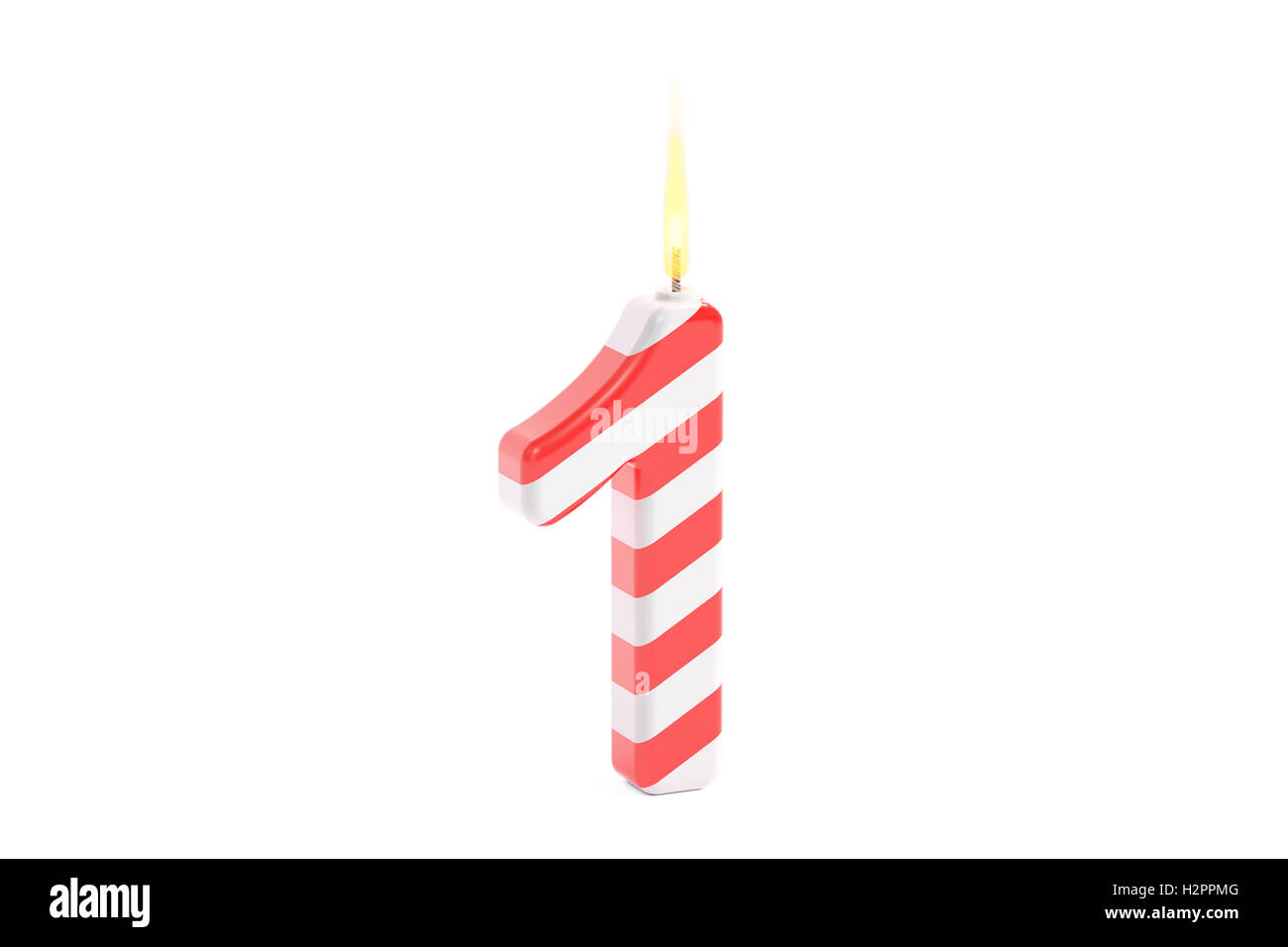 First Birthday Candle, 3D rendering isolated on white background Stock