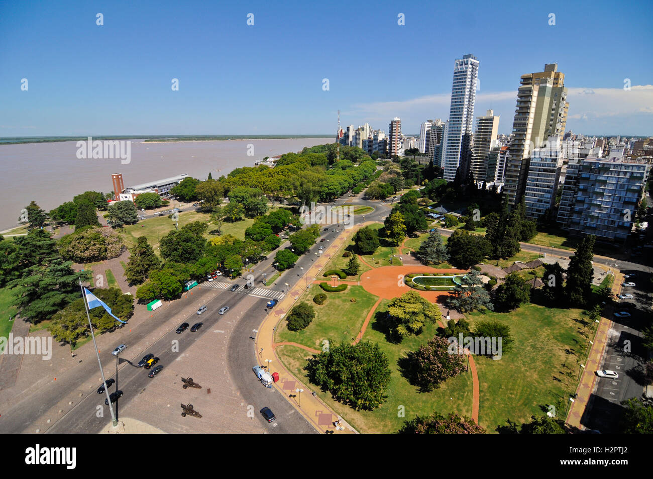 Rosario city and Parana river, aerial view Stock Photo