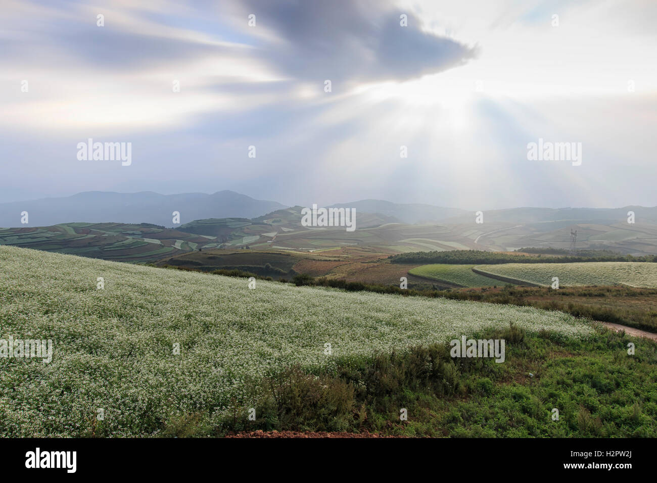 Sunrise over DongChuan red land, one of the landmarks in Yunnan ...