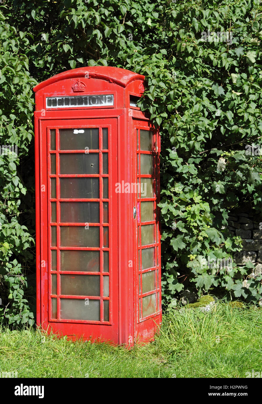 Old red Telephone box, Halton Gill, Littondale Stock Photo